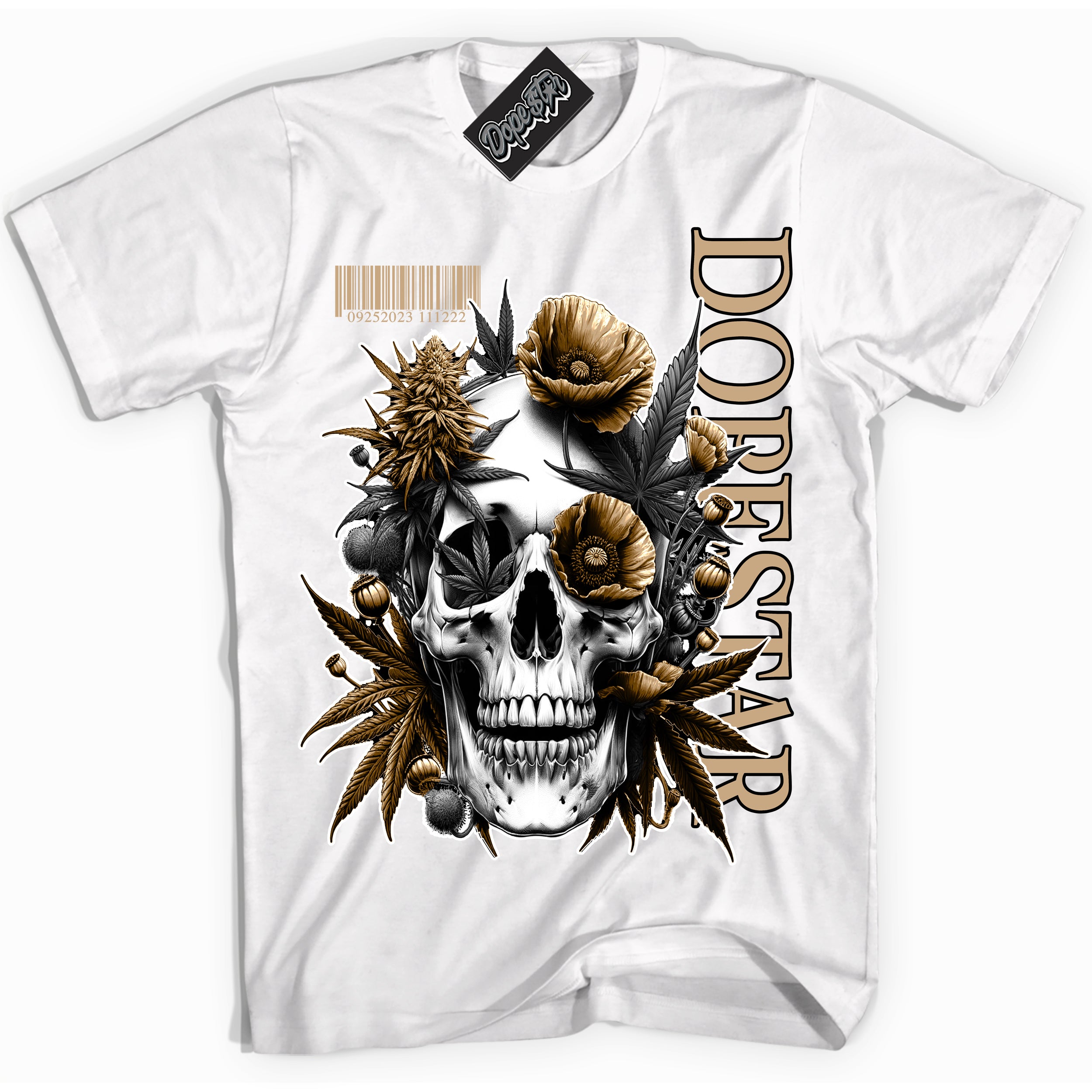 Cool White Shirt with “Skull Poppies” design that perfectly matches Black Anthracite Sesame Dunk.