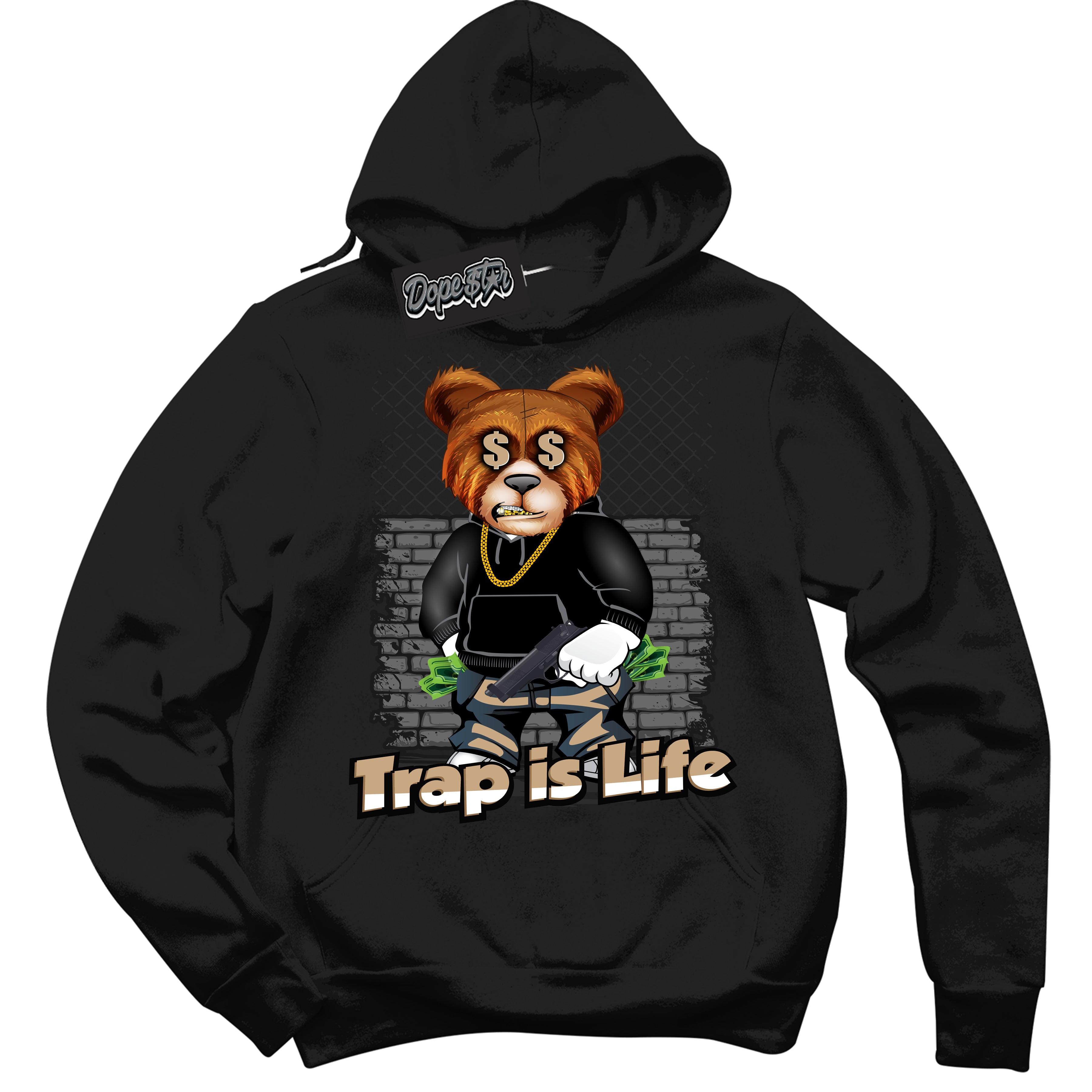 Cool Black Hoodie with “Trap Is Life” design that Perfectly Matches Black Anthracite Sesame Dunk.