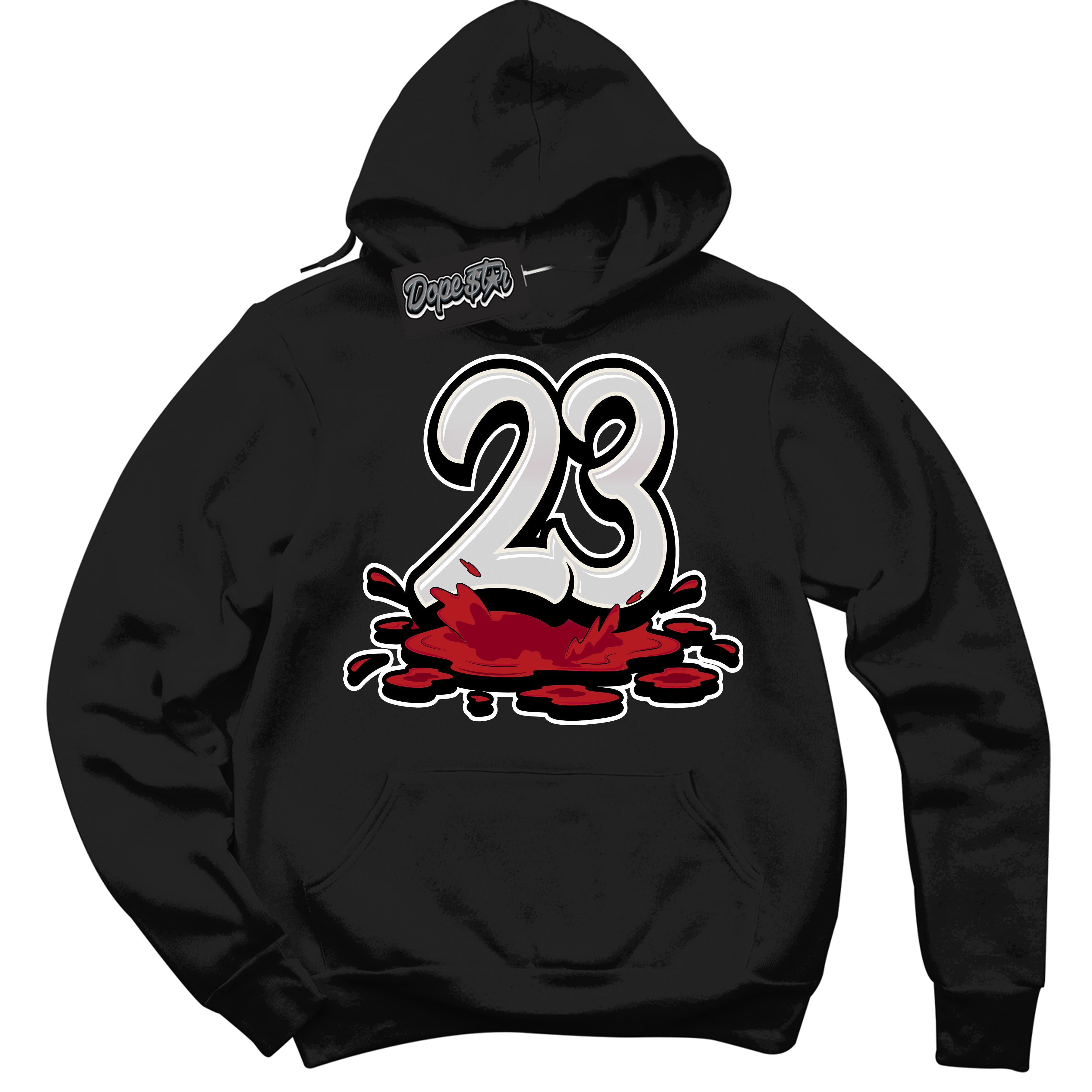 Cool Black Hoodie with “ 23 Melting ”  design that Perfectly Matches Black Dragon Red Dunk.
