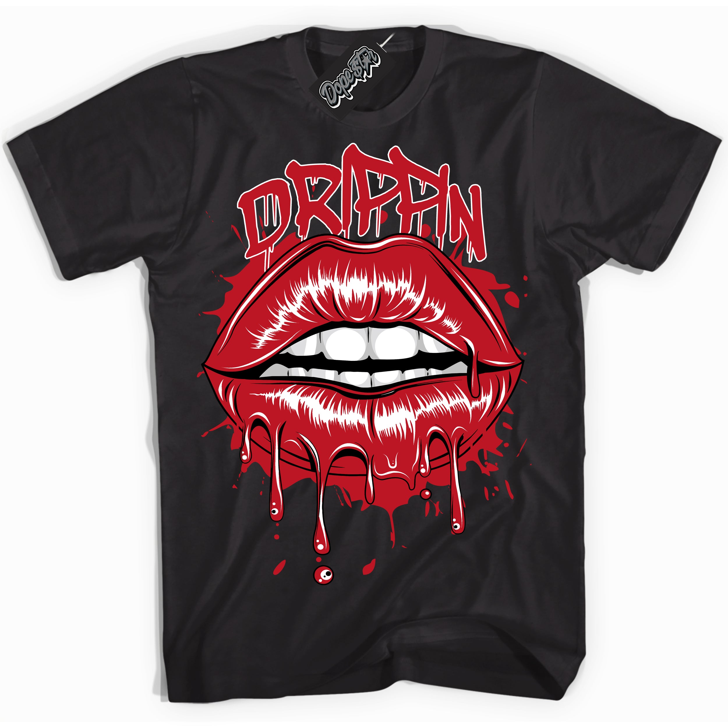 Cool Black Shirt with “ Drippin ” design that perfectly matches Black Dragon Red Dunk.