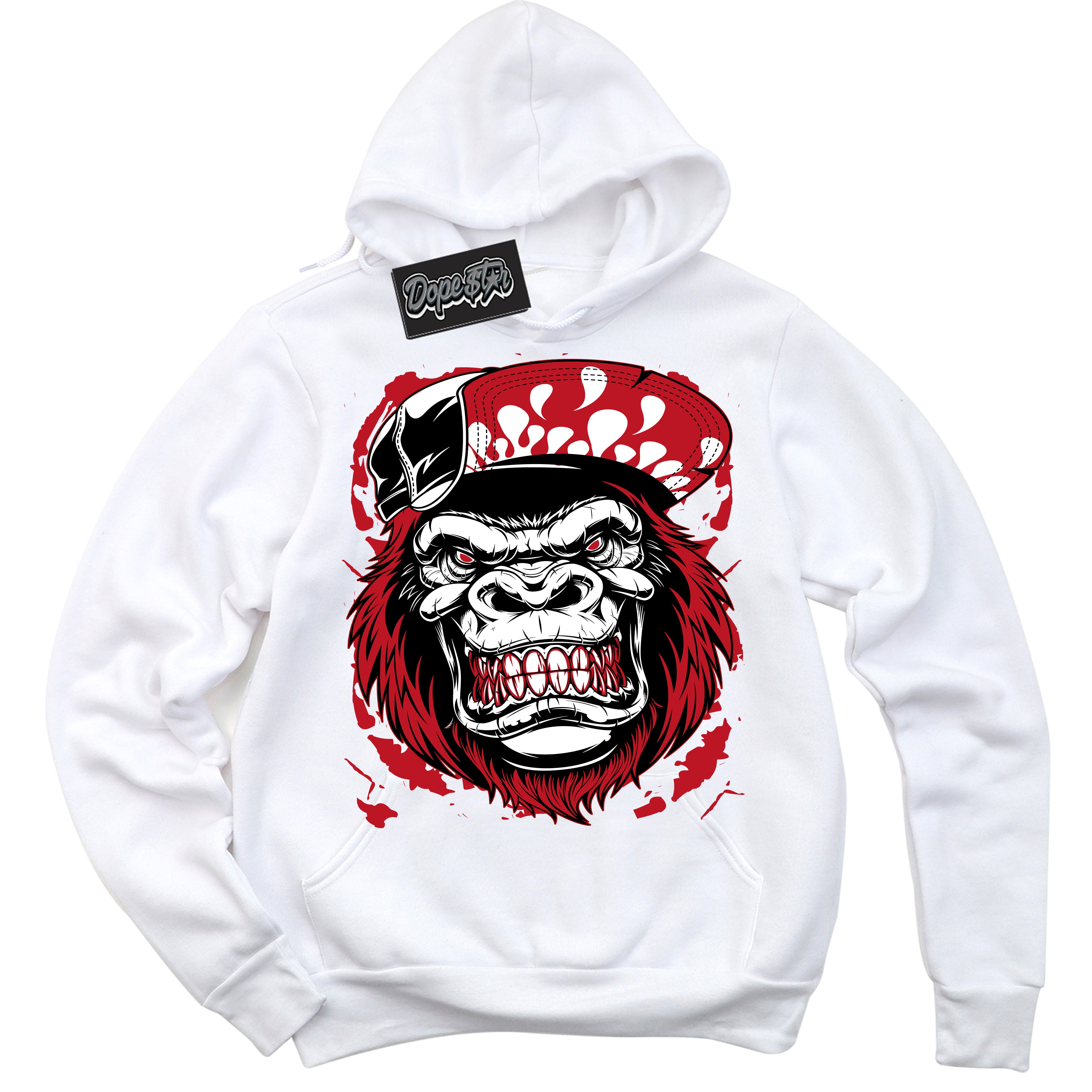 Cool White Hoodie with “ Gorilla Beast ”  design that Perfectly Matches Black Dragon Red Dunk.
