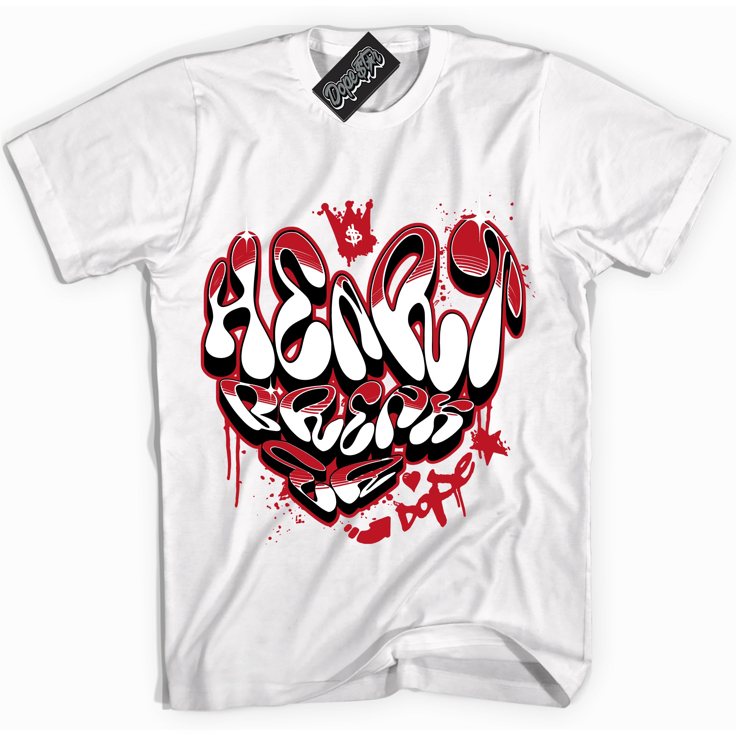 Cool White Shirt with “ Heartbreaker Graffiti ” design that perfectly matches Black Dragon Red Dunk.
