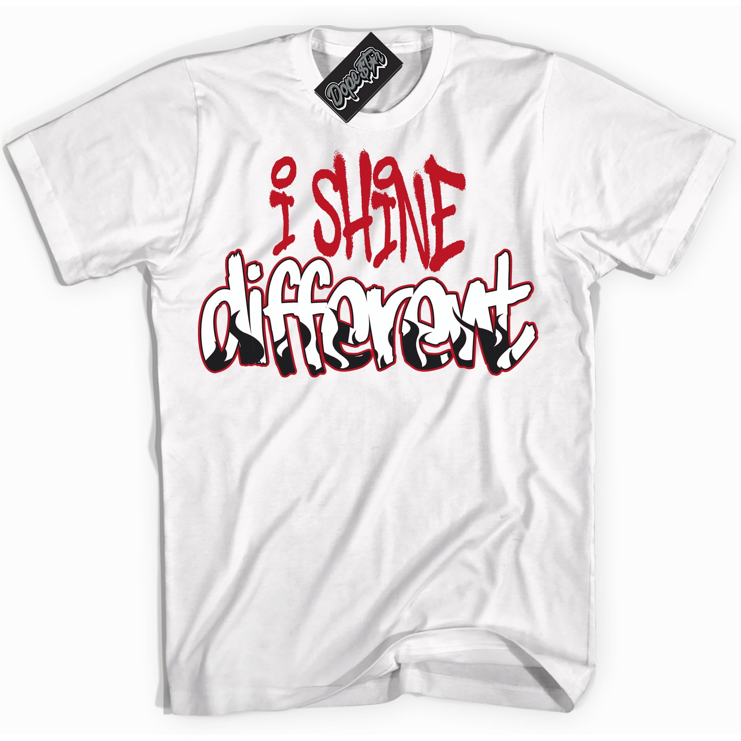 Cool White Shirt with “ I Shine Different ” design that perfectly matches Black Dragon Red Dunk.