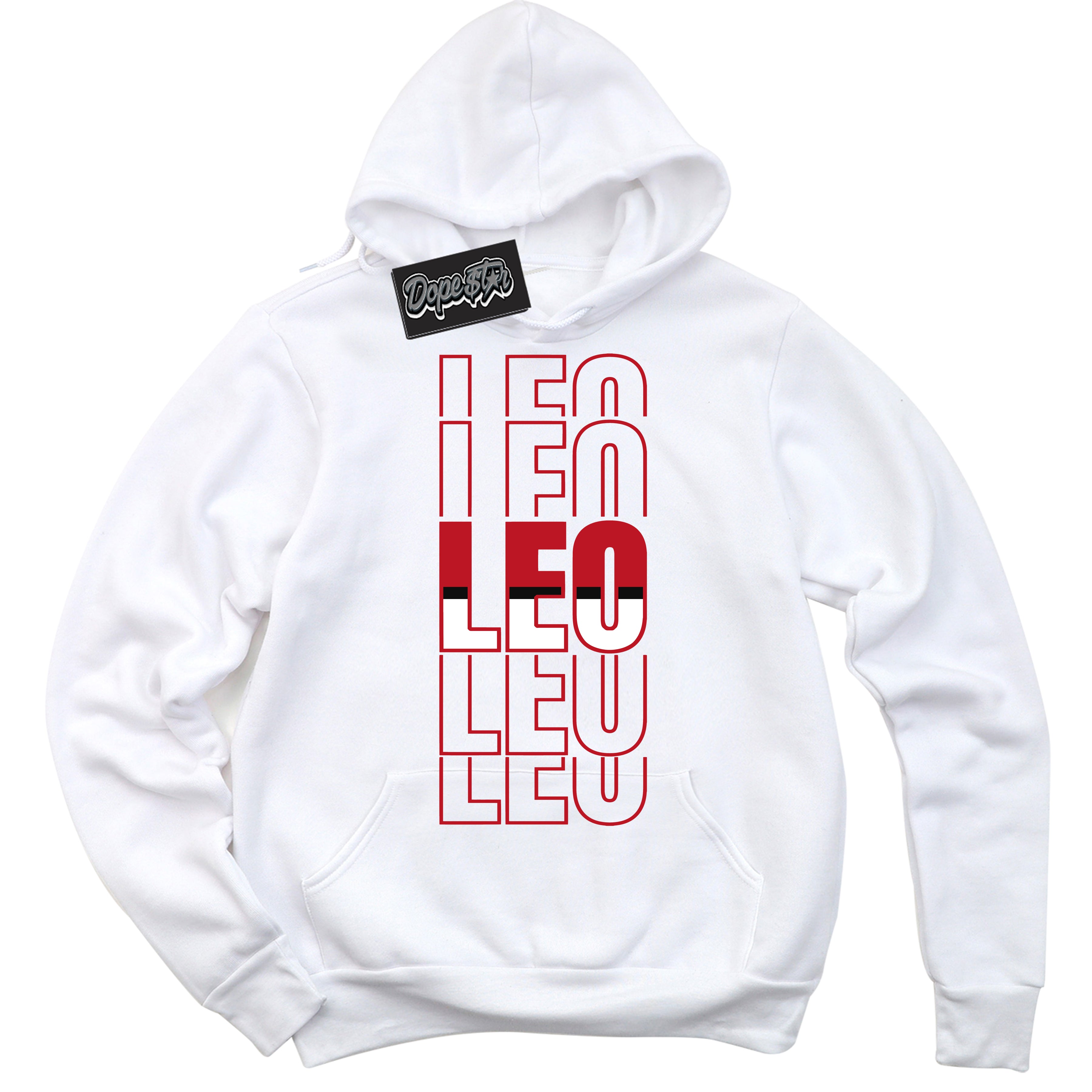 Cool White Hoodie with “ Leo ”  design that Perfectly Matches Black Dragon Red Dunk.