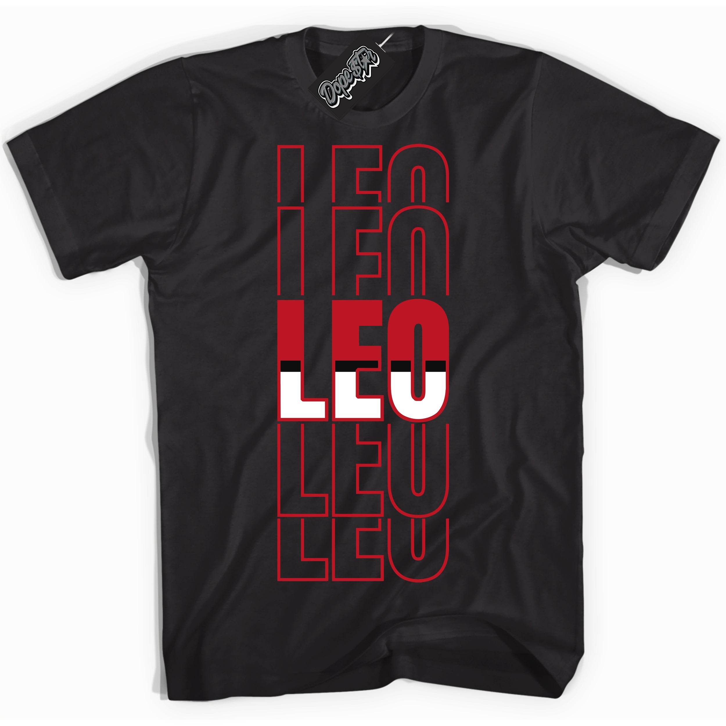 Cool Black Shirt with “ Leo ” design that perfectly matches Black Dragon Red Dunk.