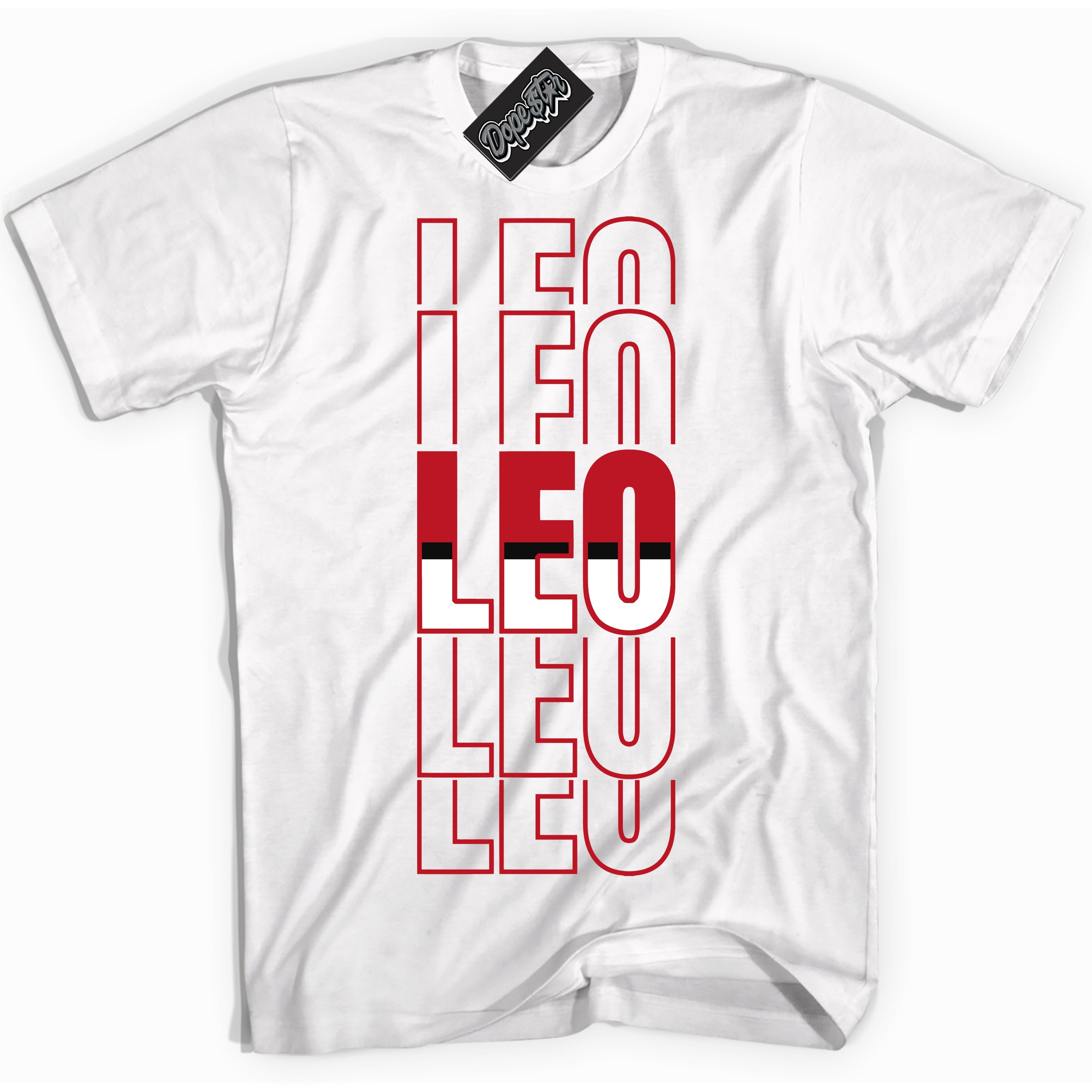 Cool White Shirt with “ Leo ” design that perfectly matches Black Dragon Red Dunk.