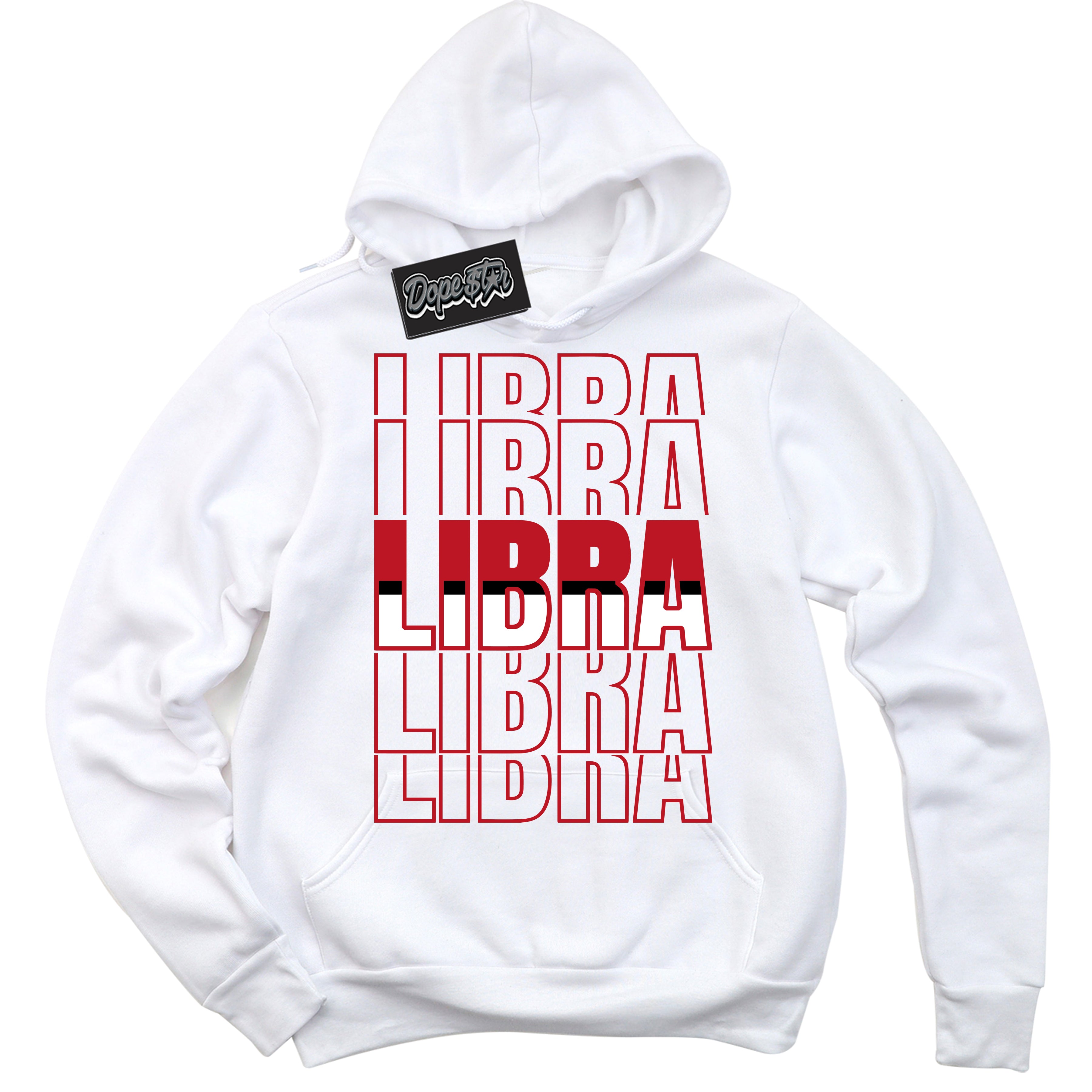 Cool White Hoodie with “ Libra ”  design that Perfectly Matches Black Dragon Red Dunk.
