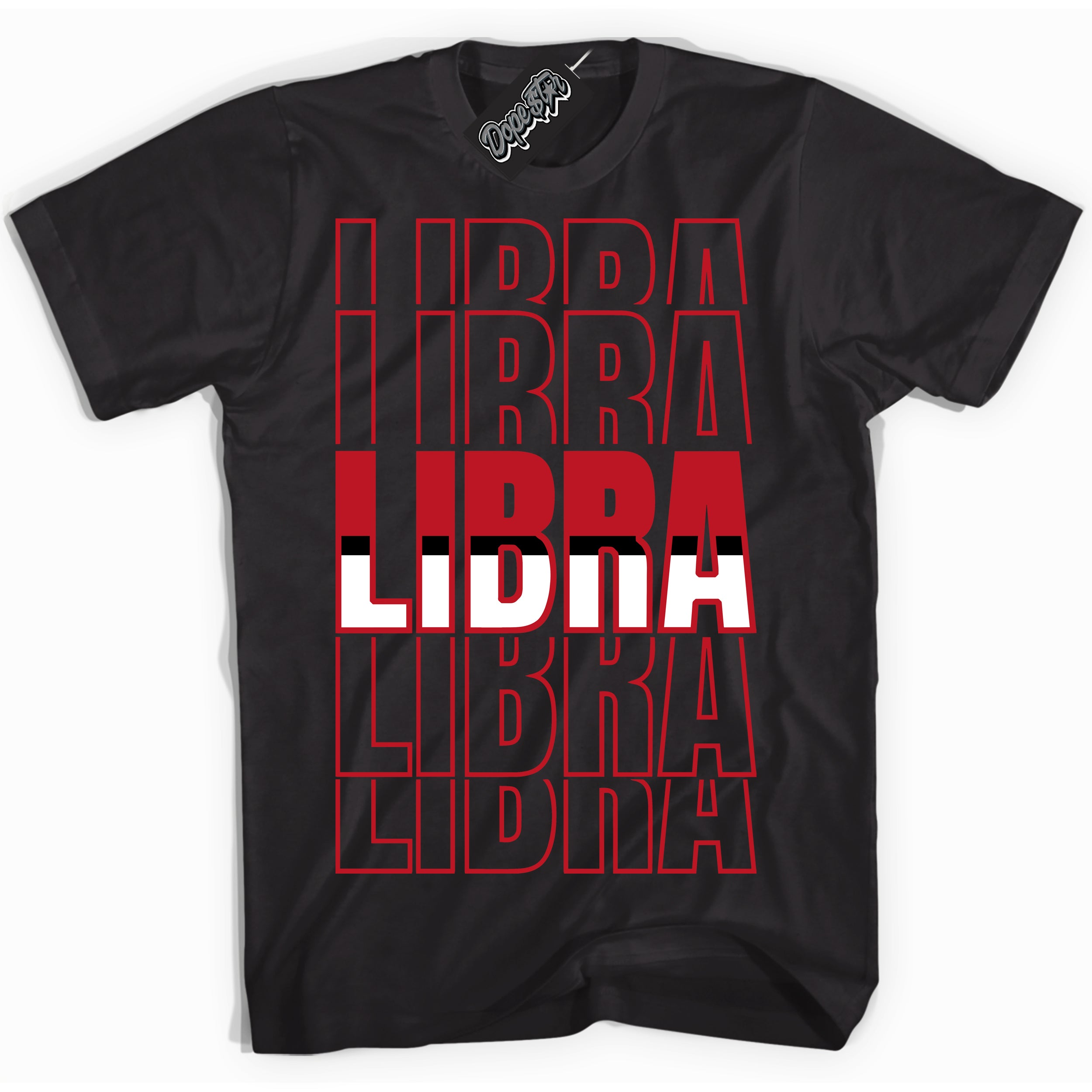 Cool Black Shirt with “ Libra ” design that perfectly matches Black Dragon Red Dunk.
