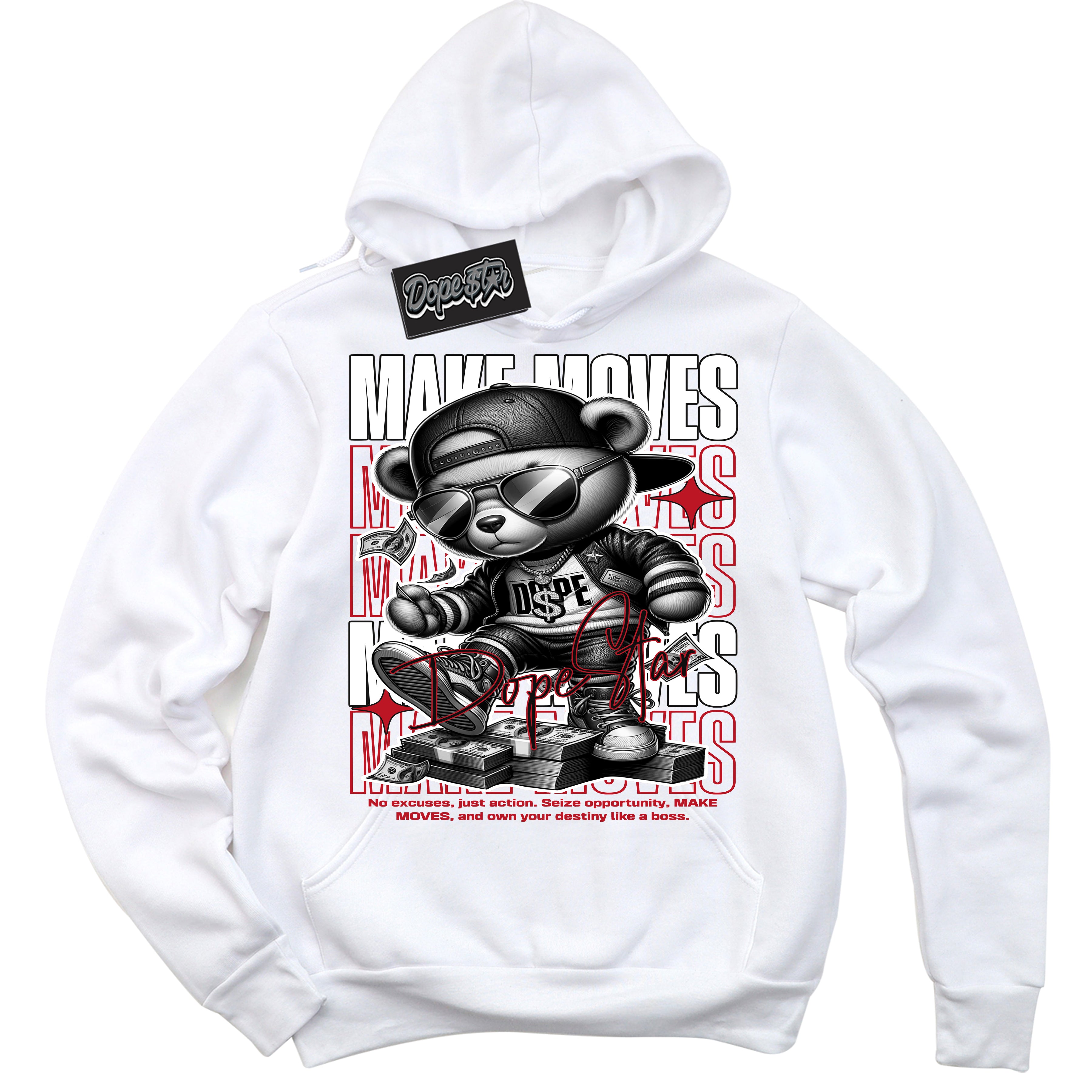 Cool White Hoodie with “ Make Moves ”  design that Perfectly Matches Black Dragon Red Dunk.
