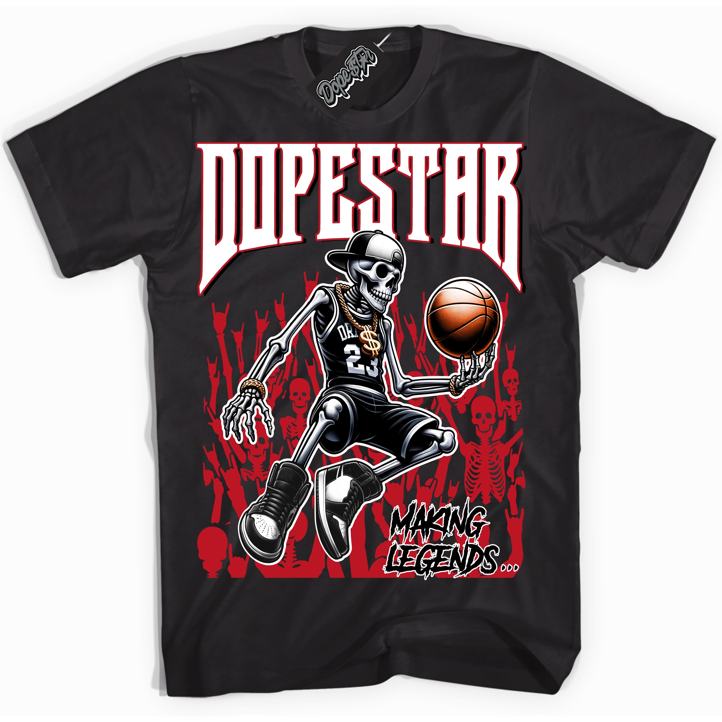 Cool Black Shirt with “ Making Legends ” design that perfectly matches Black Dragon Red Dunk.