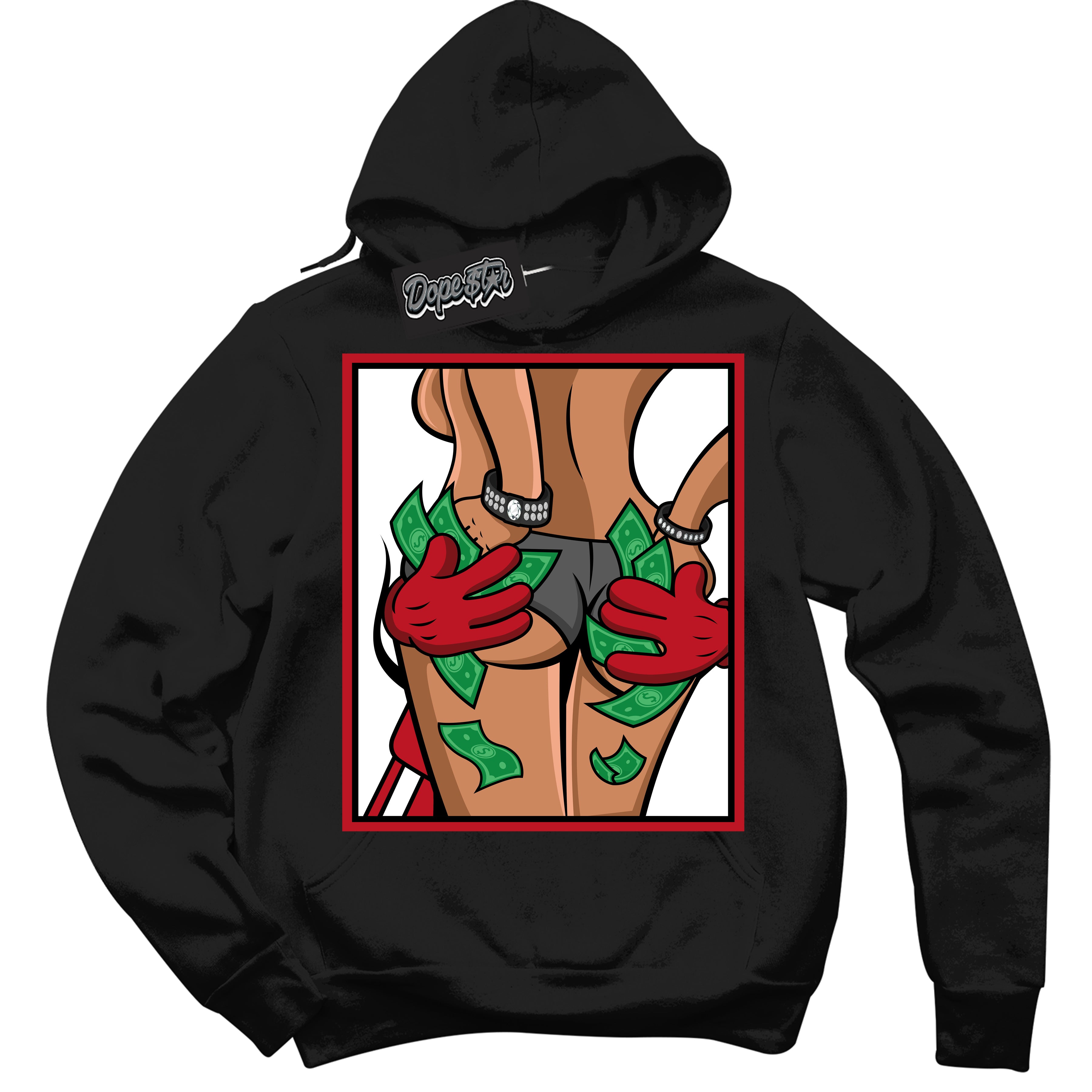 Cool Black Hoodie with “ Money Hands ”  design that Perfectly Matches Black Dragon Red Dunk.
