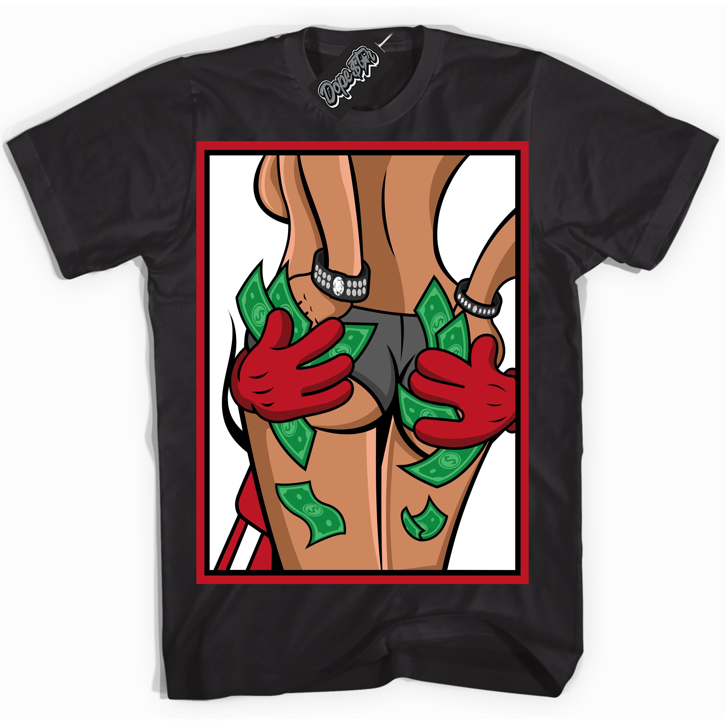 Cool Black Shirt with “ Money Hands ” design that perfectly matches Black Dragon Red Dunk.
