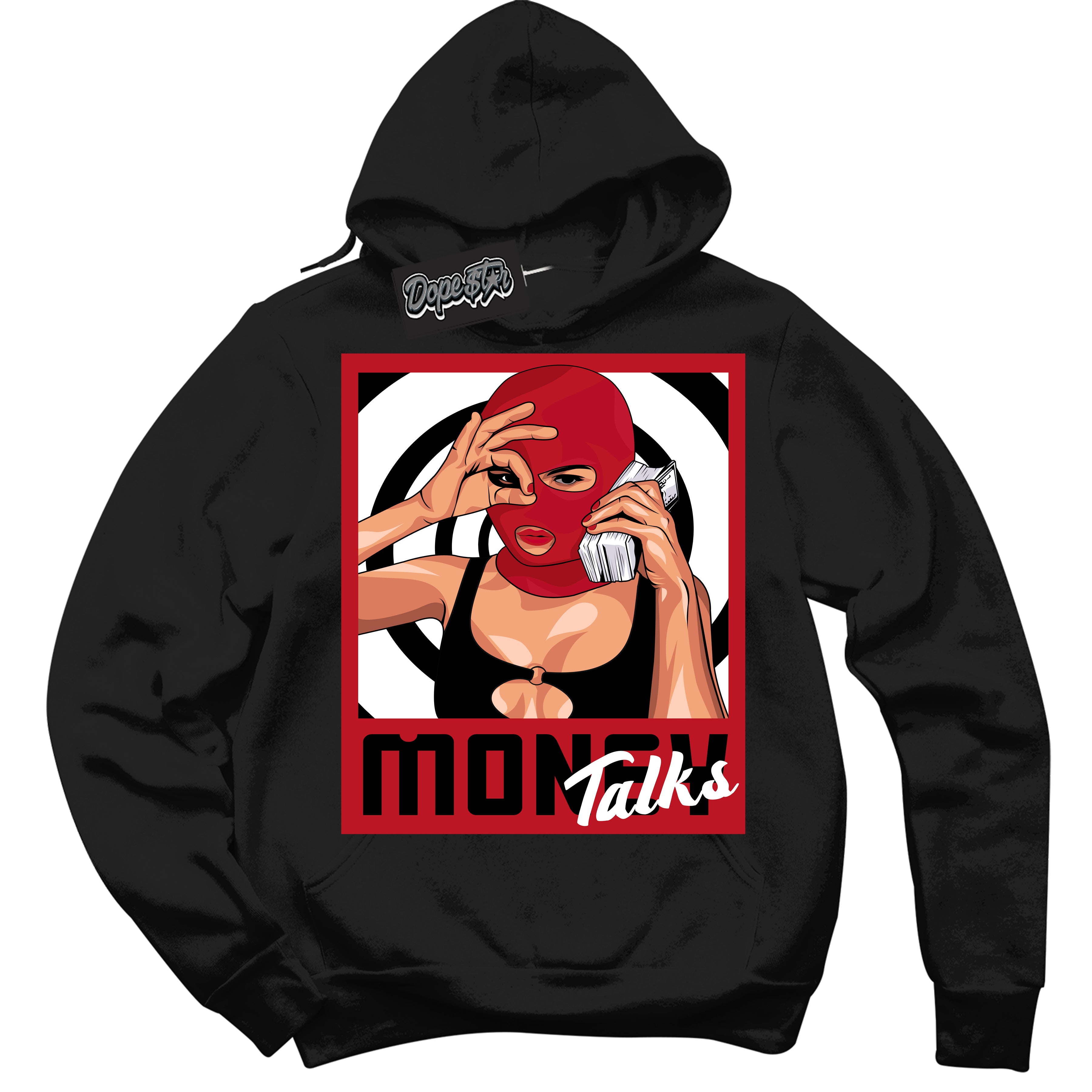 Cool Black Hoodie with “ Money Talks ”  design that Perfectly Matches Black Dragon Red Dunk.
