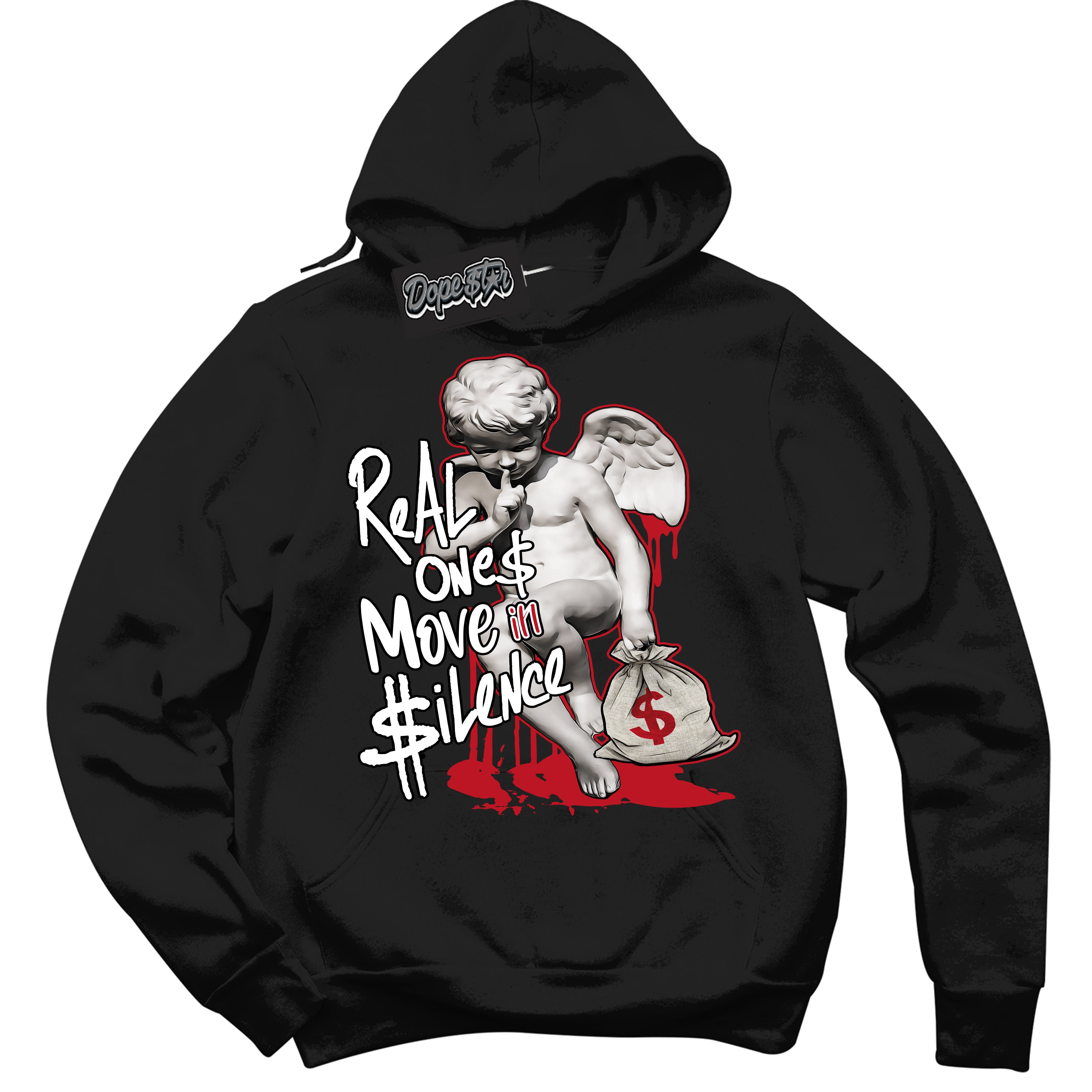 Cool Black Hoodie with “ Real Ones Cherub ”  design that Perfectly Matches Black Dragon Red Dunk.