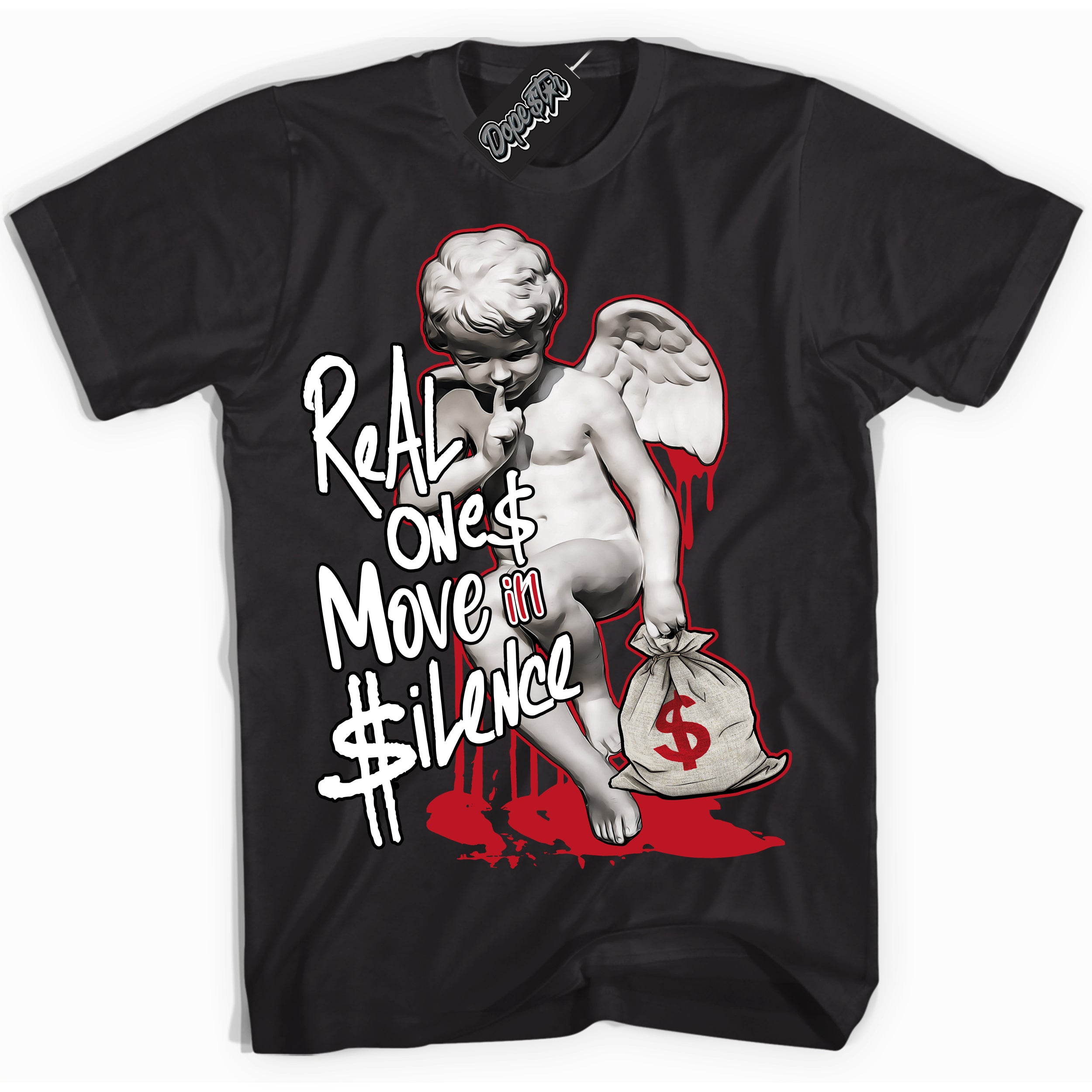 Cool Black Shirt with “ Real Ones Cherub ” design that perfectly matches Black Dragon Red Dunk.