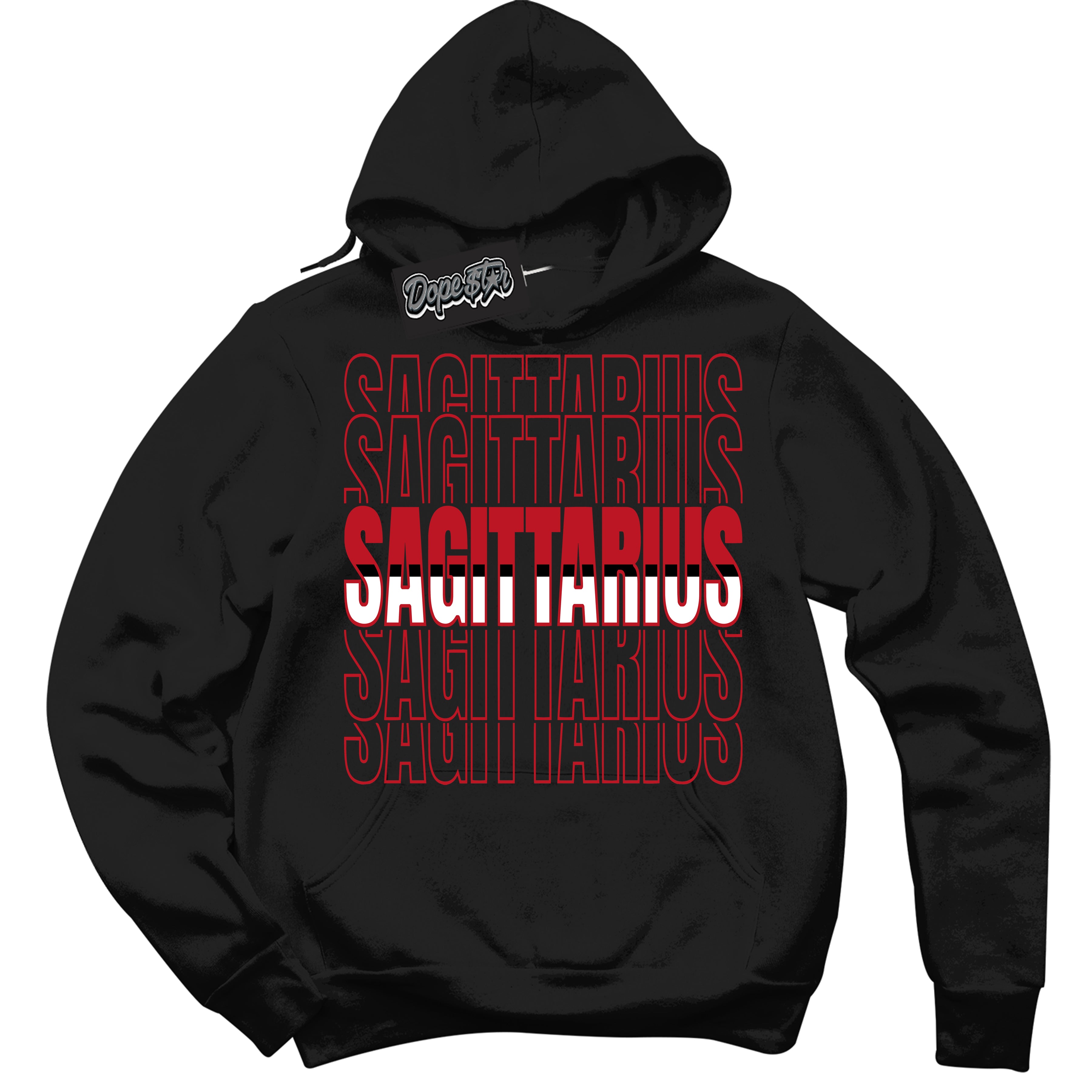 Cool Black Hoodie with “ Sagittarius ”  design that Perfectly Matches Black Dragon Red Dunk.
