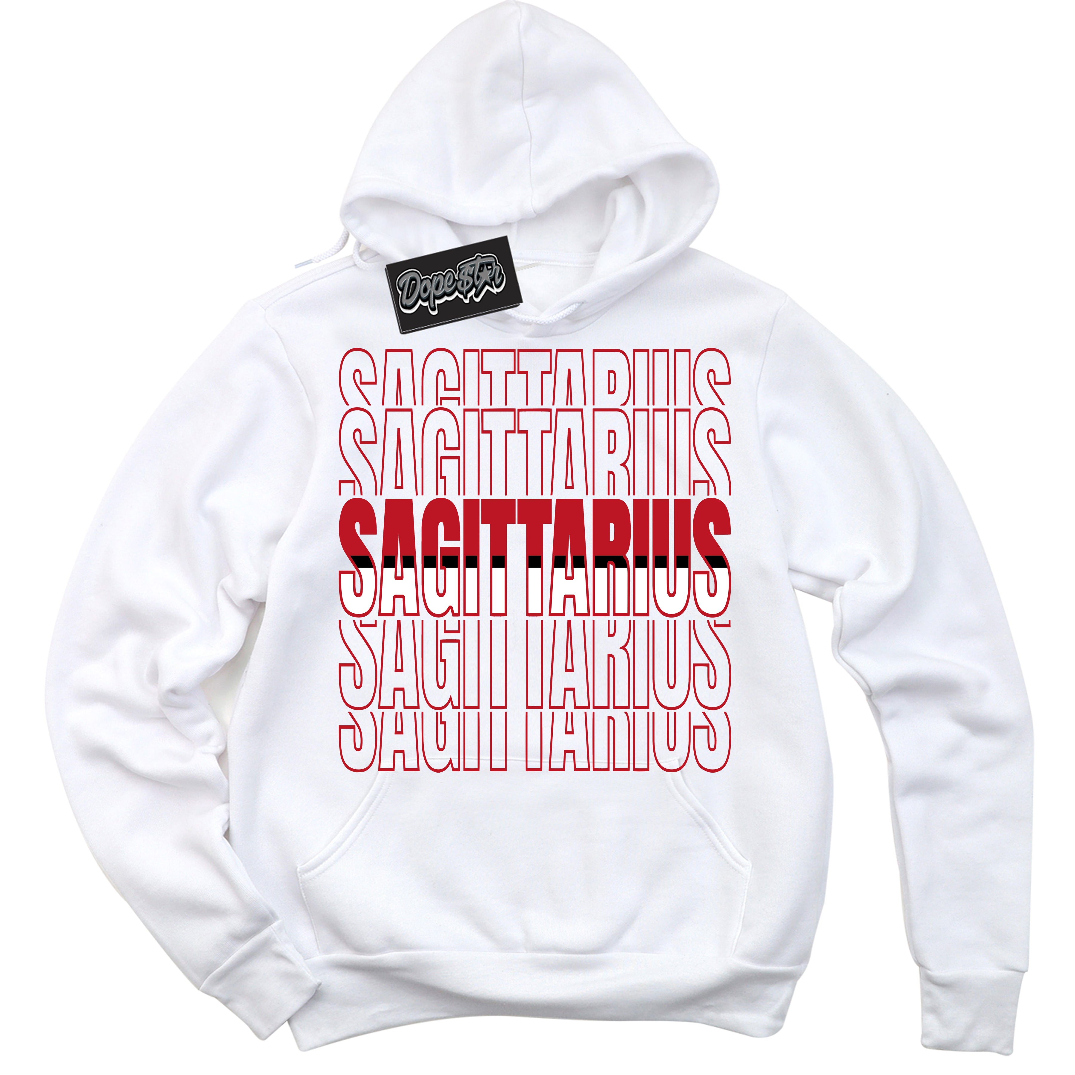 Cool White Hoodie with “ Sagittarius ”  design that Perfectly Matches Black Dragon Red Dunk.
