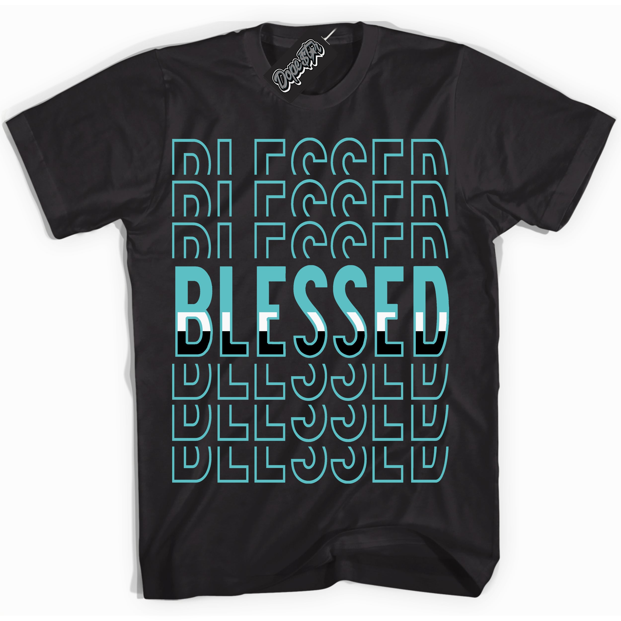 Dunk Low Retro Black Dusty Cactus 'Blessed Stacked' Shirt - Black Streetwear Mockup | Sneakerhead T-Shirt Matching Dunk Low Retro Black Dusty Cactus | Blessed Stacked Urban Streetwear for Sneaker Matching OOTD | Outfits that pair perfectly with your ND Low Retro Black Dusty Cactus | Sneakerhead Fashion Must-Have Apparel for Men and Women.