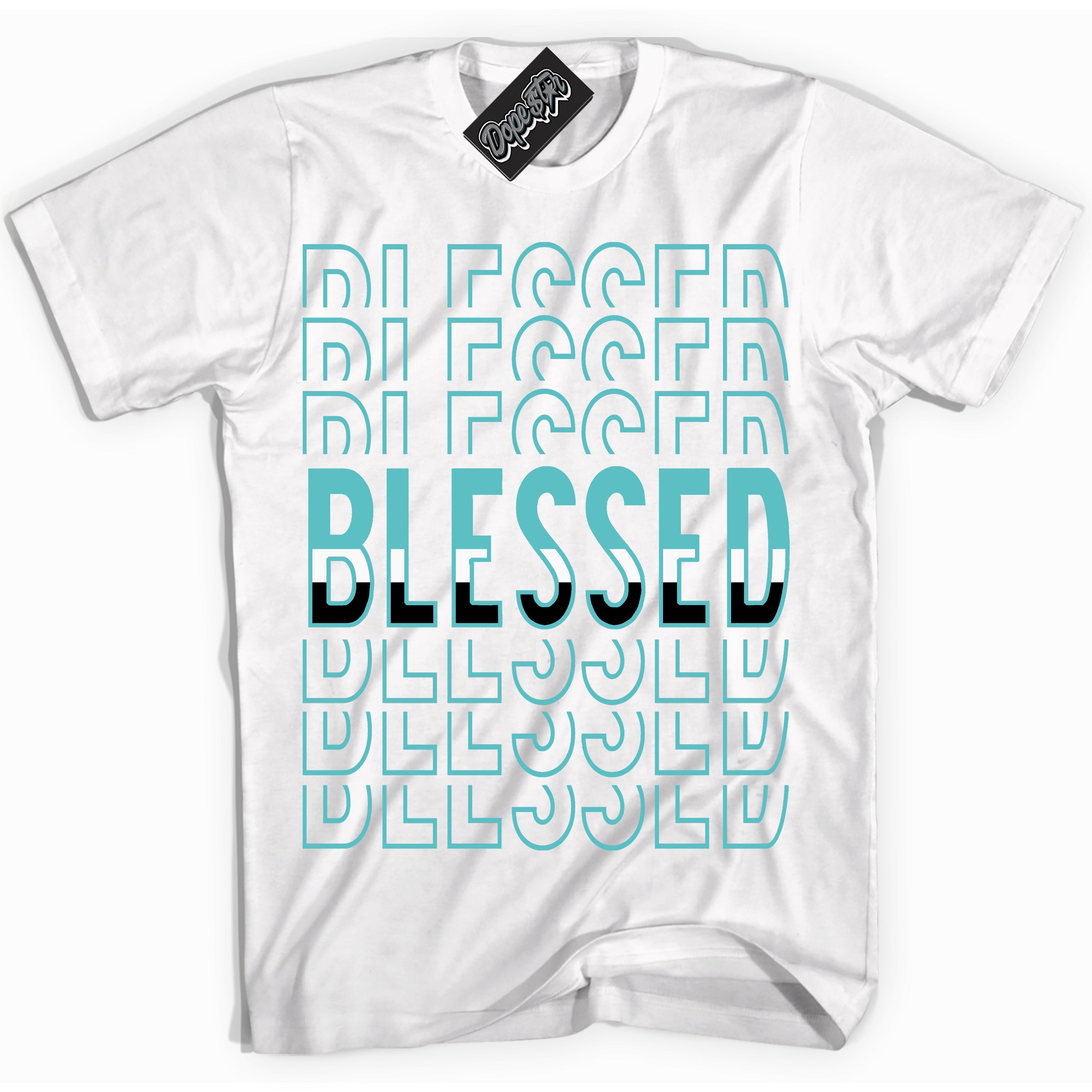 Dunk Low Retro Black Dusty Cactus 'Blessed Stacked' Shirt - White Streetwear Mockup | Sneakerhead T-Shirt Matching Dunk Low Retro Black Dusty Cactus | Blessed Stacked Urban Streetwear for Sneaker Matching OOTD | Outfits that pair perfectly with your ND Low Retro Black Dusty Cactus | Sneakerhead Fashion Must-Have Apparel for Men and Women.