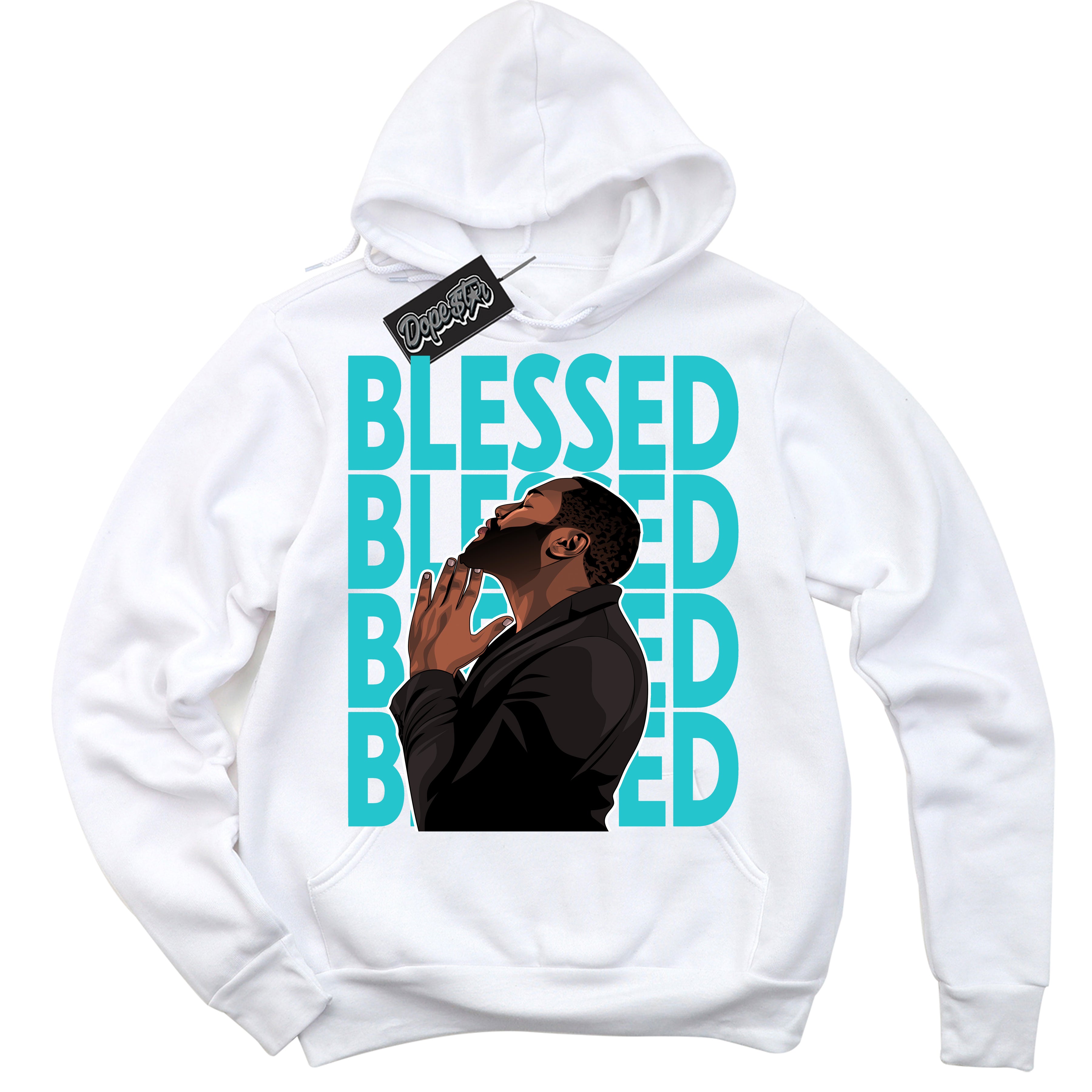 Dunk Low Retro Black Dusty Cactus 'God Blessed' Hoodie - White Streetwear Mockup | Sneakerhead Sweatshirt Matching Dunk Low Retro Black Dusty Cactus | Limited Edition Urban Streetwear for Sneaker Matching OOTD | Outfits that pair perfectly with your ND Low Retro Black Dusty Cactus | Sneakerhead Fashion Must-Have Apparel for Men and Women.