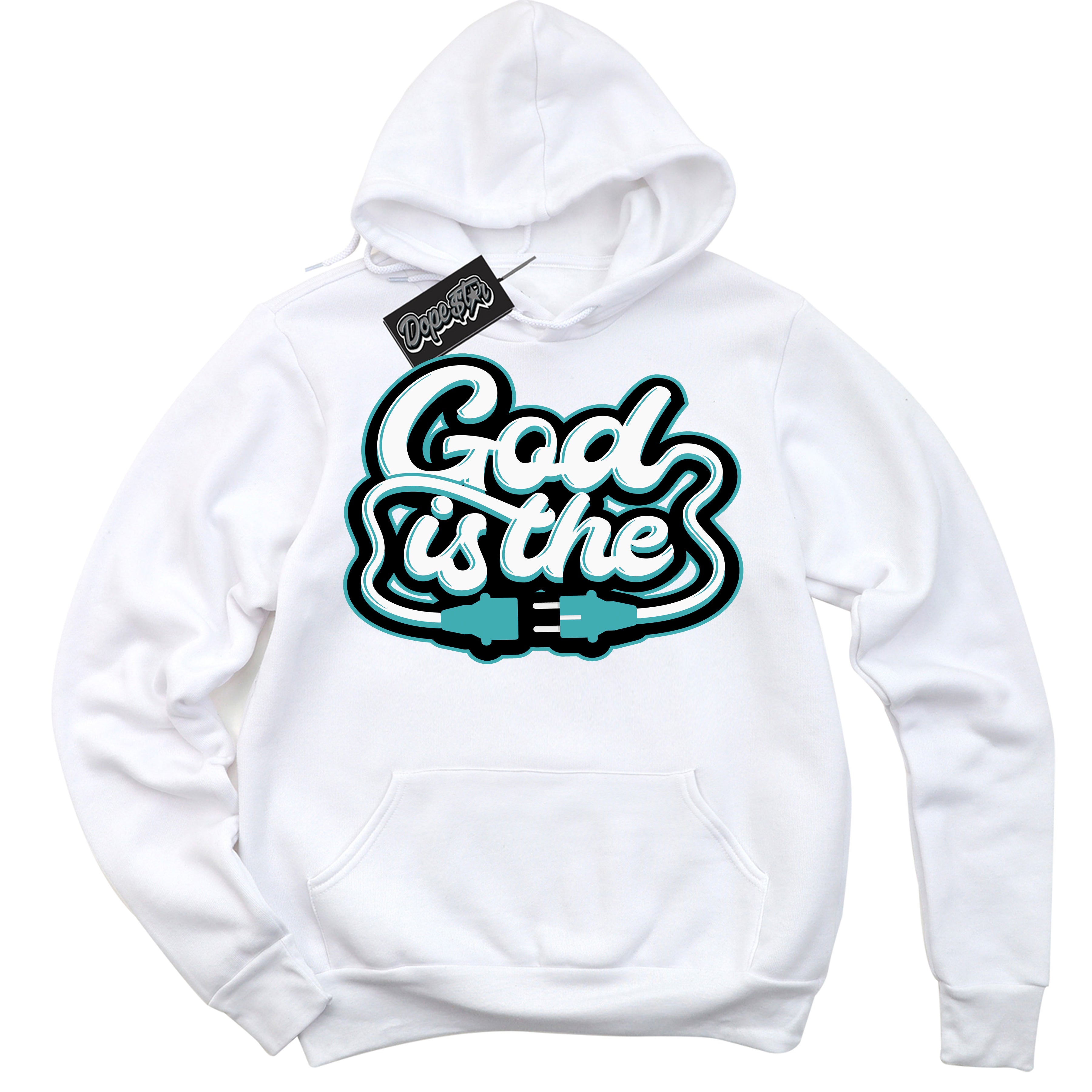 Dunk Low Retro Black Dusty Cactus 'God Is The' Hoodie - White Streetwear Mockup | Sneakerhead Sweatshirt Matching Dunk Low Retro Black Dusty Cactus | Limited Edition Urban Streetwear for Sneaker Matching OOTD | Outfits that pair perfectly with your ND Low Retro Black Dusty Cactus | Sneakerhead Fashion Must-Have Apparel for Men and Women.