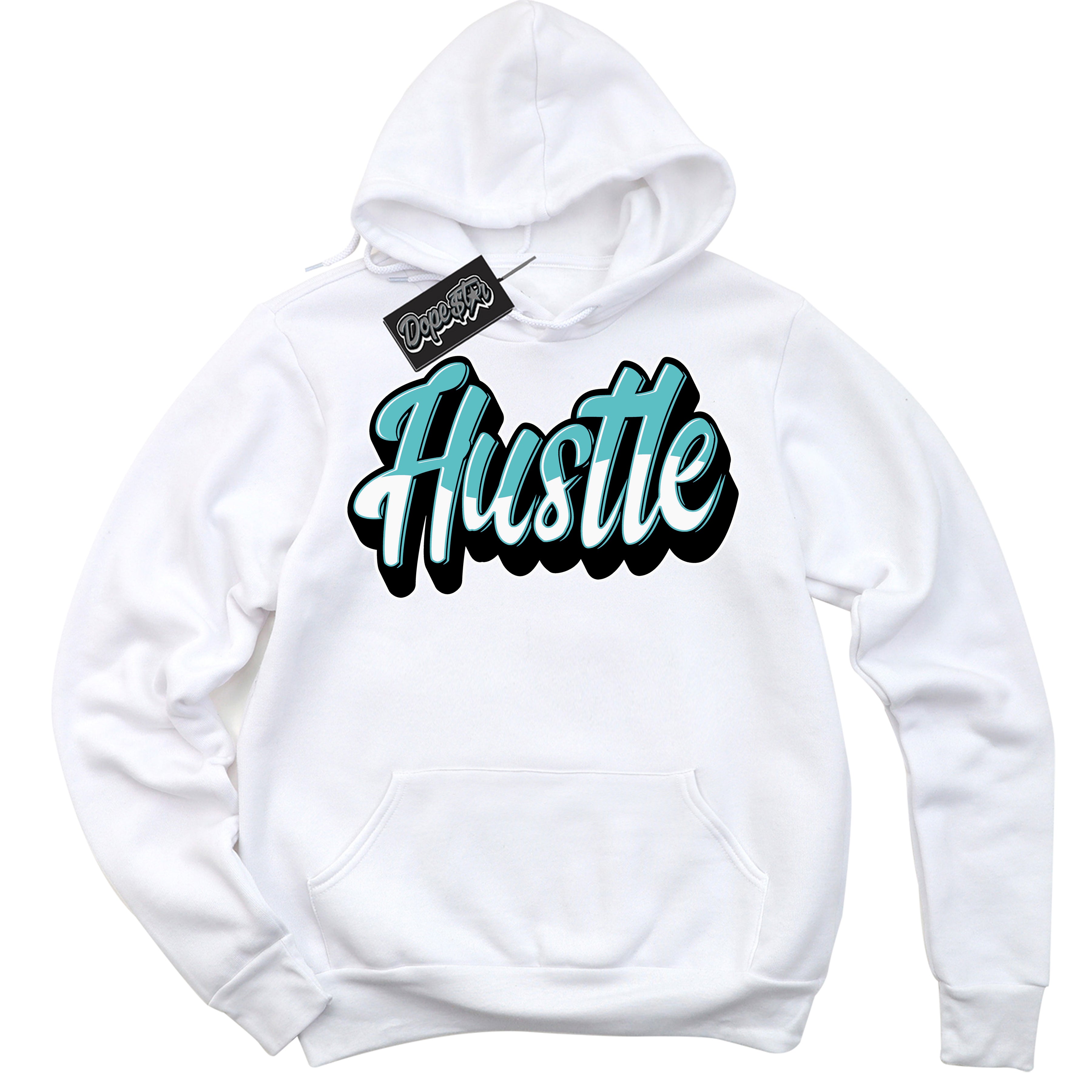 Dunk Low Retro Black Dusty Cactus 'Hustle' Hoodie - White Streetwear Mockup | Sneakerhead Sweatshirt Matching Dunk Low Retro Black Dusty Cactus | Hustle Urban Streetwear for Sneaker Matching OOTD | Outfits that pair perfectly with your ND Low Retro Black Dusty Cactus | Sneakerhead Fashion Must-Have Apparel for Men and Women.