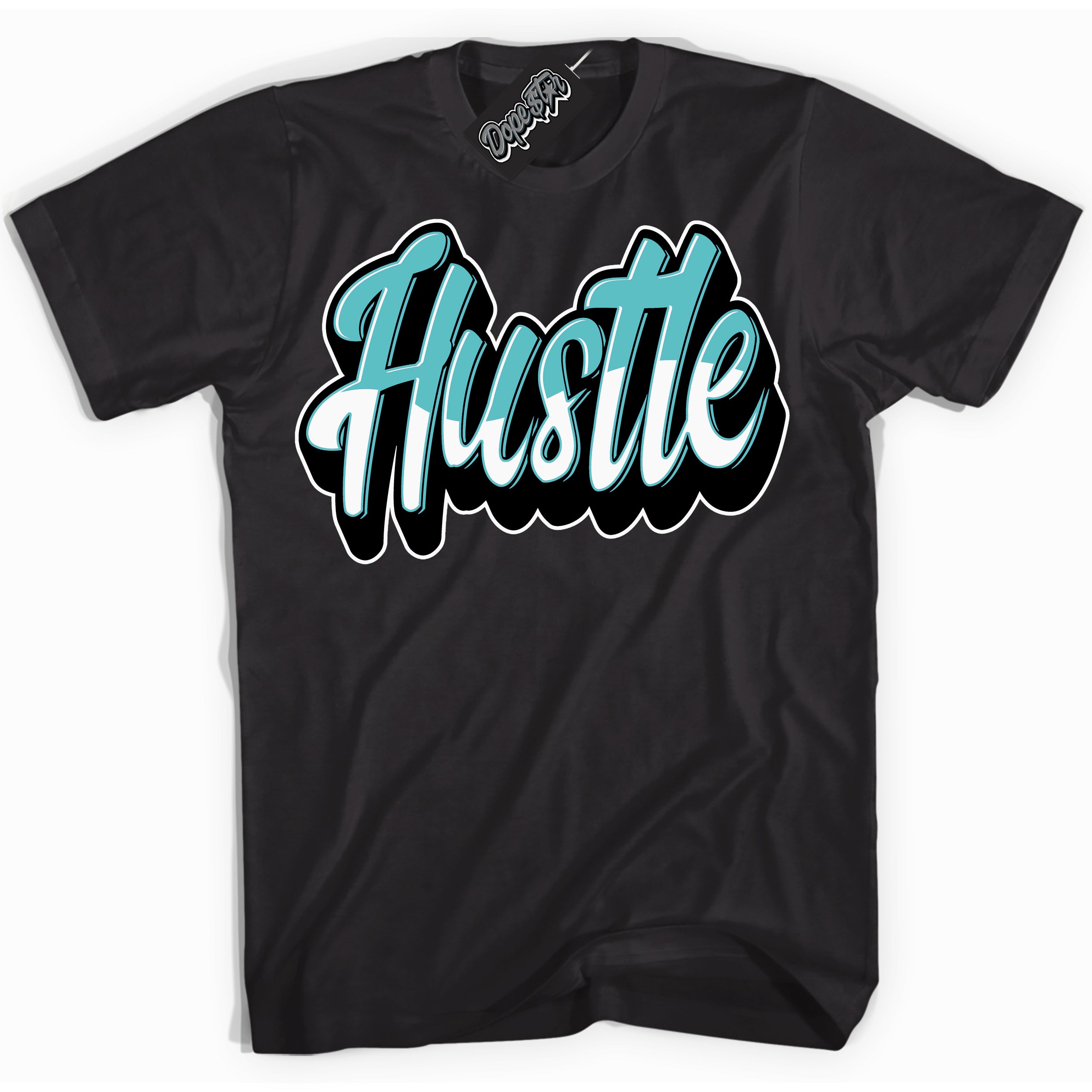 Dunk Low Retro Black Dusty Cactus 'Hustle' Shirt - Black Streetwear Mockup | Sneakerhead T-Shirt Matching Dunk Low Retro Black Dusty Cactus | Hustle Urban Streetwear for Sneaker Matching OOTD | Outfits that pair perfectly with your ND Low Retro Black Dusty Cactus | Sneakerhead Fashion Must-Have Apparel for Men and Women.