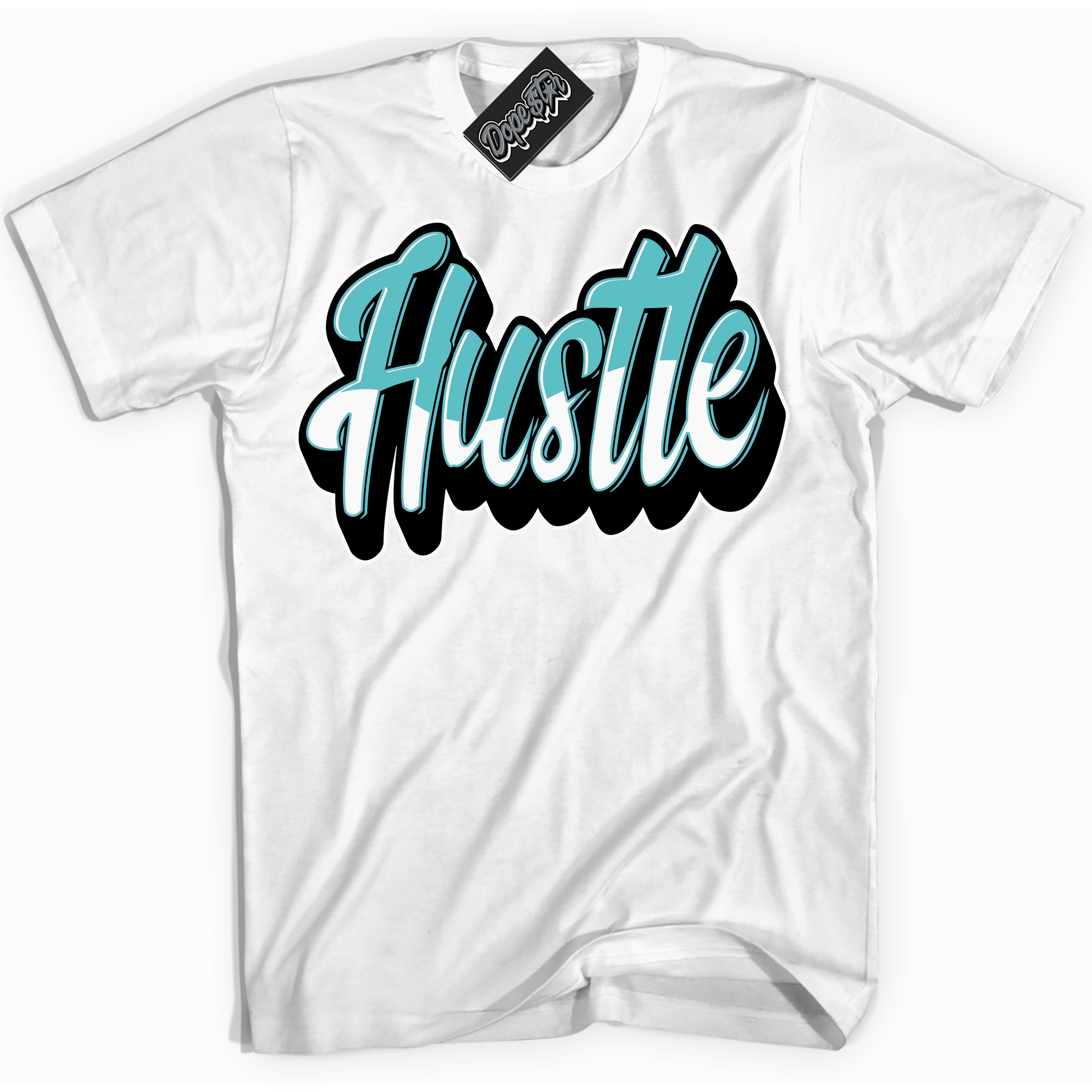 Dunk Low Retro Black Dusty Cactus 'Hustle' Shirt - White Streetwear Mockup | Sneakerhead T-Shirt Matching Dunk Low Retro Black Dusty Cactus | Hustle Urban Streetwear for Sneaker Matching OOTD | Outfits that pair perfectly with your ND Low Retro Black Dusty Cactus | Sneakerhead Fashion Must-Have Apparel for Men and Women.