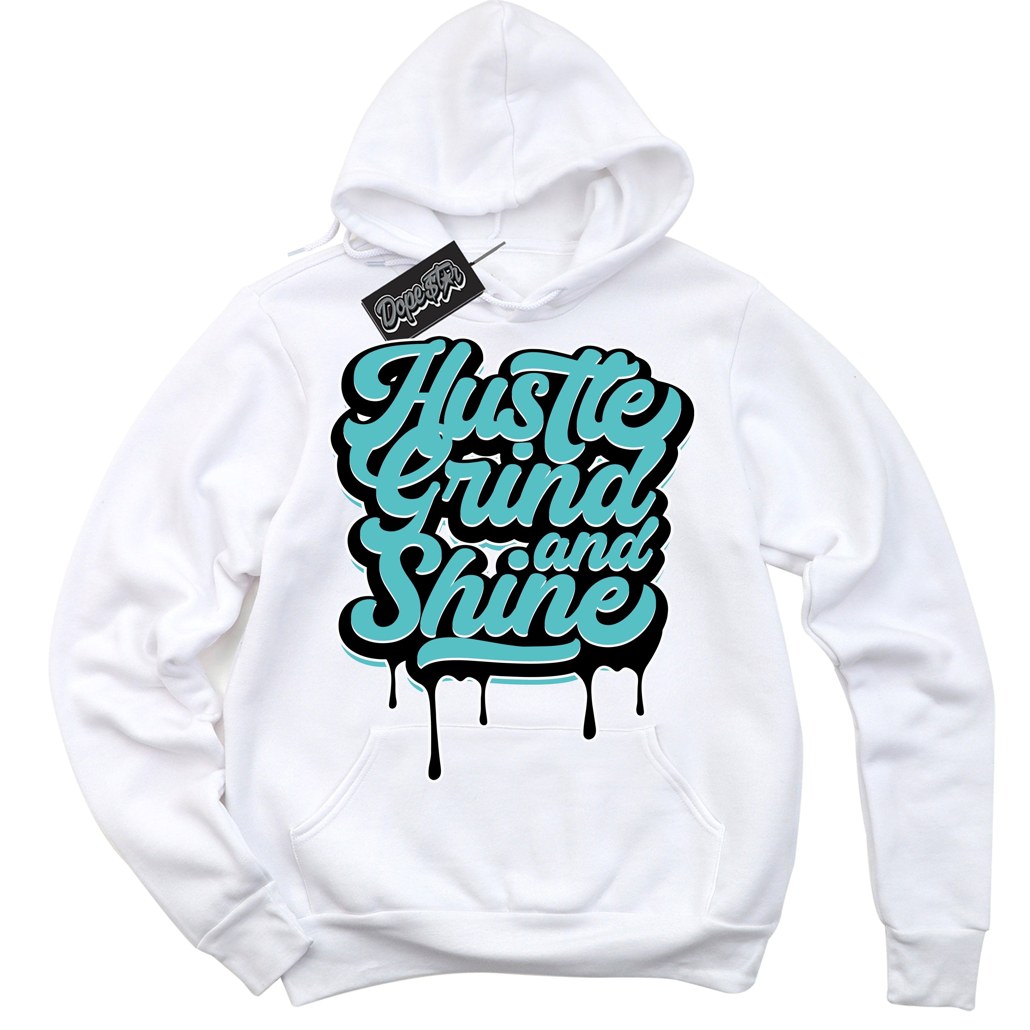 Dunk Low Retro Black Dusty Cactus 'Hustle Grind And Shine' Hoodie - White Streetwear Mockup | Sneakerhead Sweatshirt Matching Dunk Low Retro Black Dusty Cactus | Hustle Grind And Shine Urban Streetwear for Sneaker Matching OOTD | Outfits that pair perfectly with your ND Low Retro Black Dusty Cactus | Sneakerhead Fashion Must-Have Apparel for Men and Women.