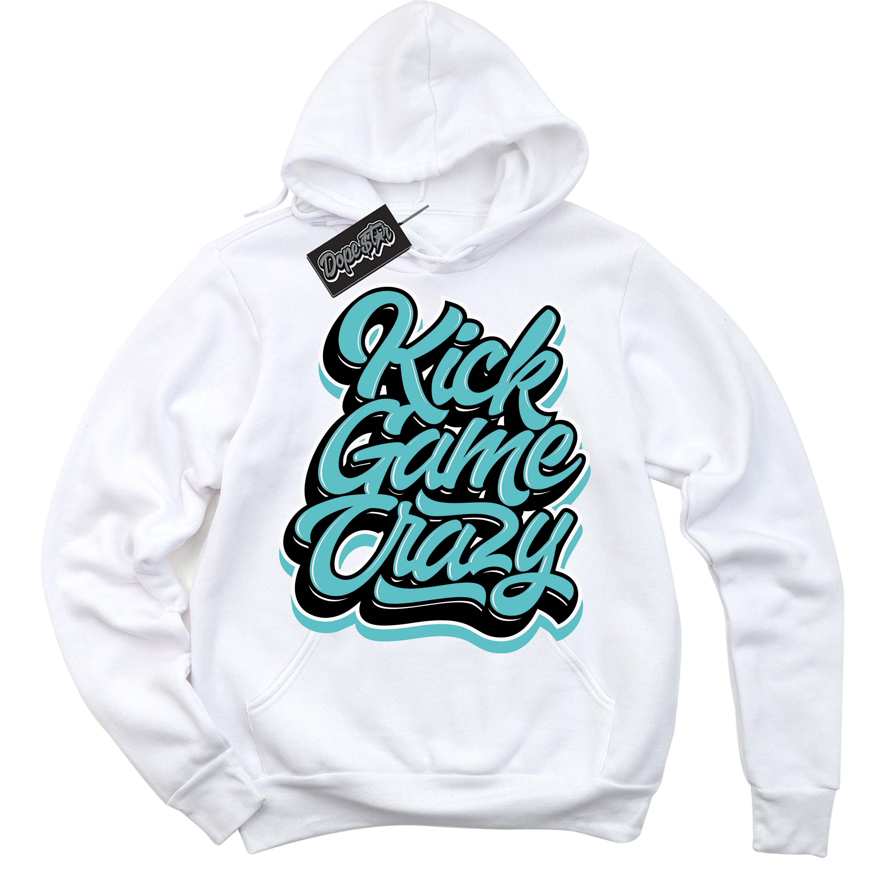 Dunk Low Retro Black Dusty Cactus 'Kick Game Crazy' Hoodie - White Streetwear Mockup | Sneakerhead Sweatshirt Matching Dunk Low Retro Black Dusty Cactus | Limited Edition Urban Streetwear for Sneaker Matching OOTD | Outfits that pair perfectly with your ND Low Retro Black Dusty Cactus | Sneakerhead Fashion Must-Have Apparel for Men and Women.