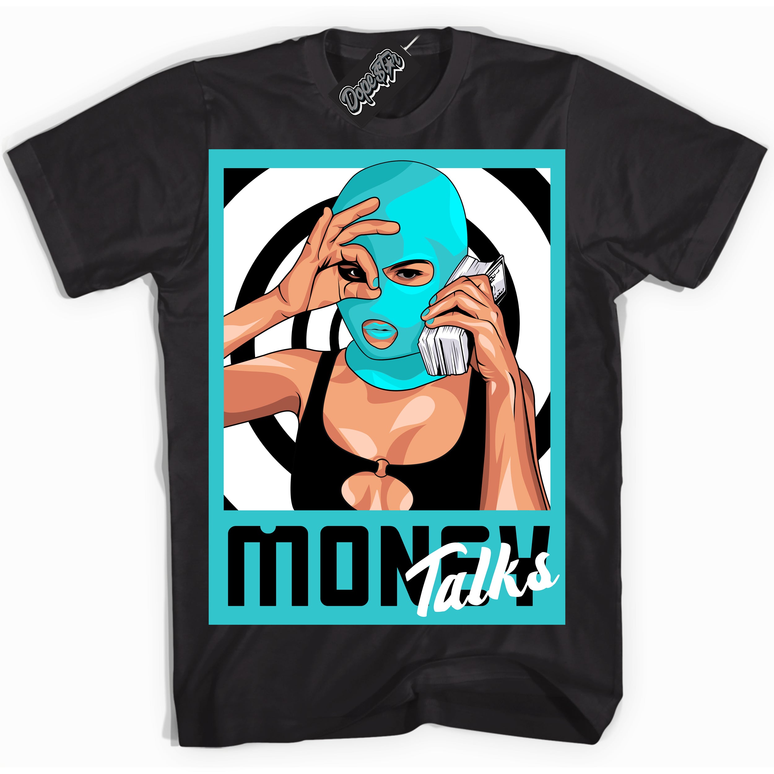 Dunk Low Retro Black Dusty Cactus 'Money Talks' Shirt - Black Streetwear Mockup | Sneakerhead T-Shirt Matching Dunk Low Retro Black Dusty Cactus | Limited Edition Urban Streetwear for Sneaker Matching OOTD | Outfits that pair perfectly with your ND Low Retro Black Dusty Cactus | Sneakerhead Fashion Must-Have Apparel for Men and Women.