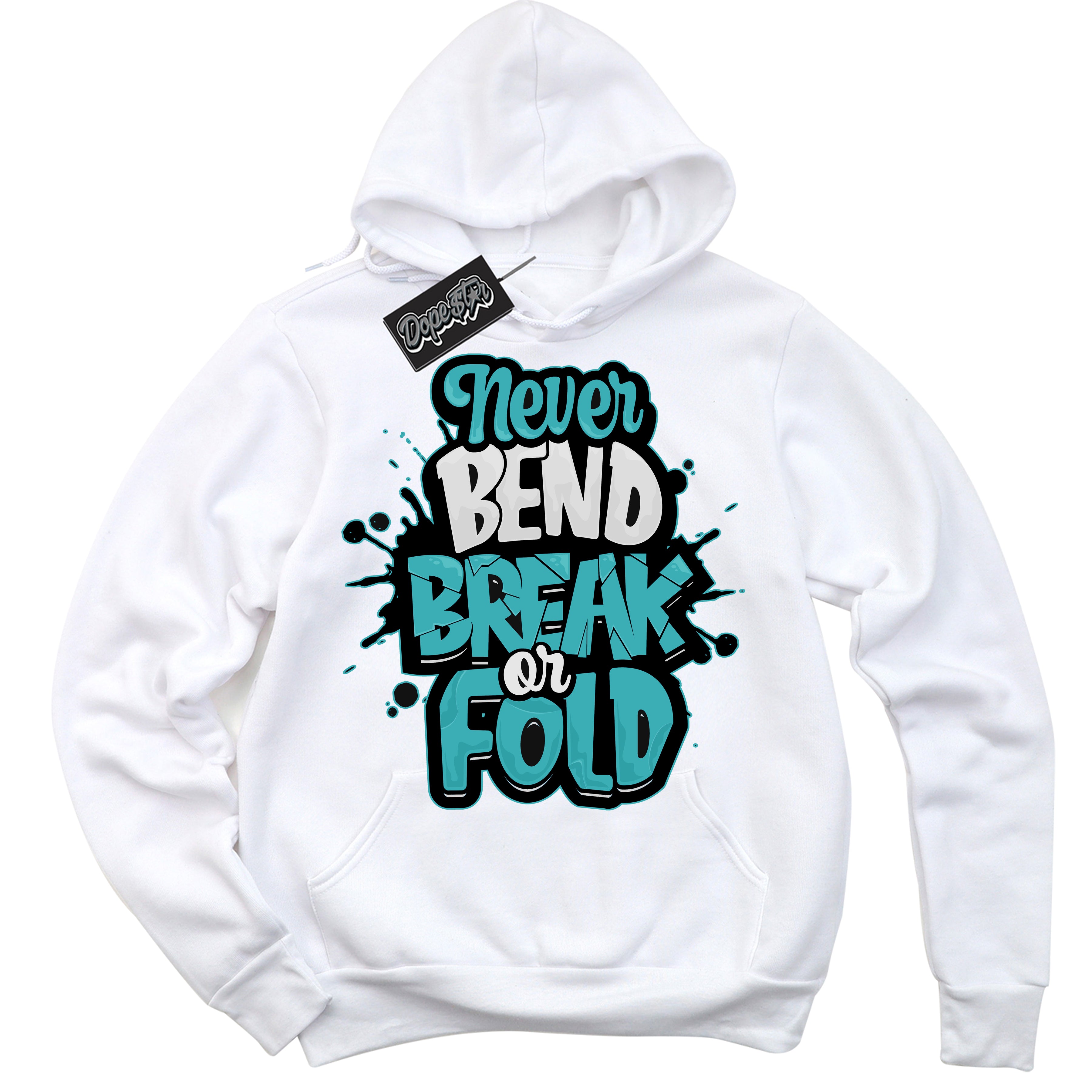 Dunk Low Retro Black Dusty Cactus 'Never Bend Break Or Fold' Hoodie - White Streetwear Mockup | Sneakerhead Sweatshirt Matching Dunk Low Retro Black Dusty Cactus | Limited Edition Urban Streetwear for Sneaker Matching OOTD | Outfits that pair perfectly with your ND Low Retro Black Dusty Cactus | Sneakerhead Fashion Must-Have Apparel for Men and Women.