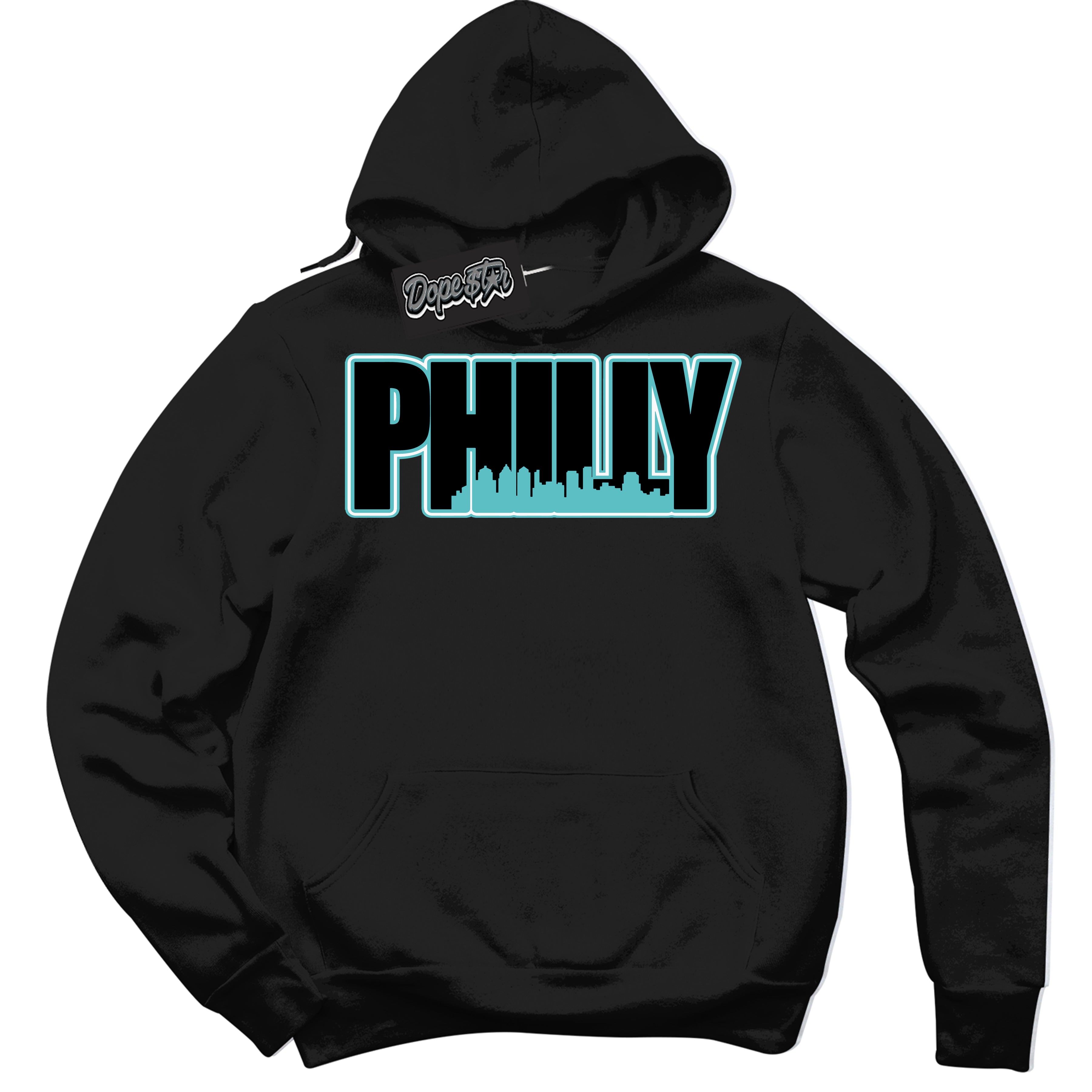 Dunk Low Retro Black Dusty Cactus 'Philly' Hoodie - Black Streetwear Mockup | Sneakerhead Sweatshirt Matching Dunk Low Retro Black Dusty Cactus | Limited Edition Urban Streetwear for Sneaker Matching OOTD | Outfits that pair perfectly with your ND Low Retro Black Dusty Cactus | Sneakerhead Fashion Must-Have Apparel for Men and Women.