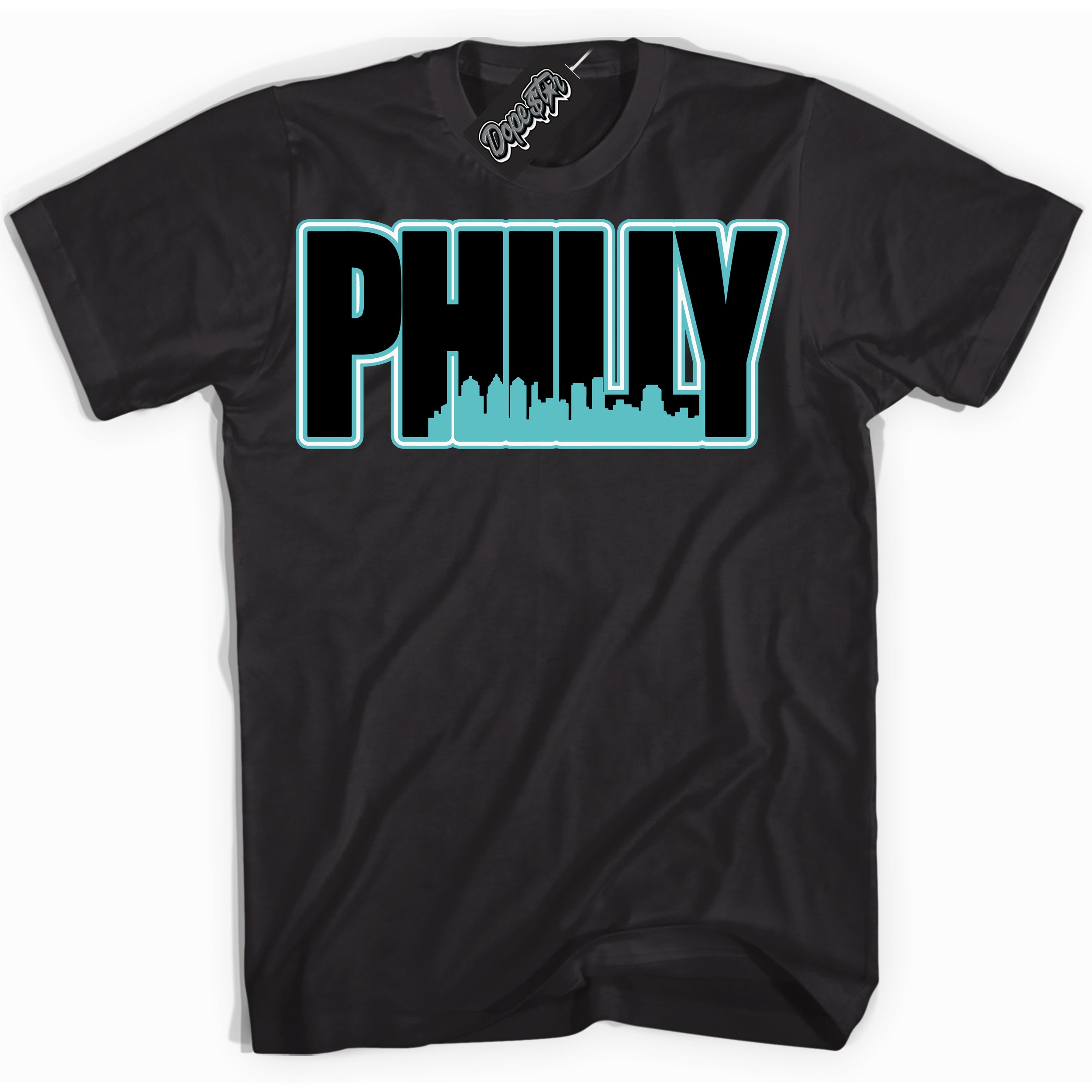 Dunk Low Retro Black Dusty Cactus 'Philly' Shirt - Black Streetwear Mockup | Sneakerhead T-Shirt Matching Dunk Low Retro Black Dusty Cactus | Limited Edition Urban Streetwear for Sneaker Matching OOTD | Outfits that pair perfectly with your ND Low Retro Black Dusty Cactus | Sneakerhead Fashion Must-Have Apparel for Men and Women.