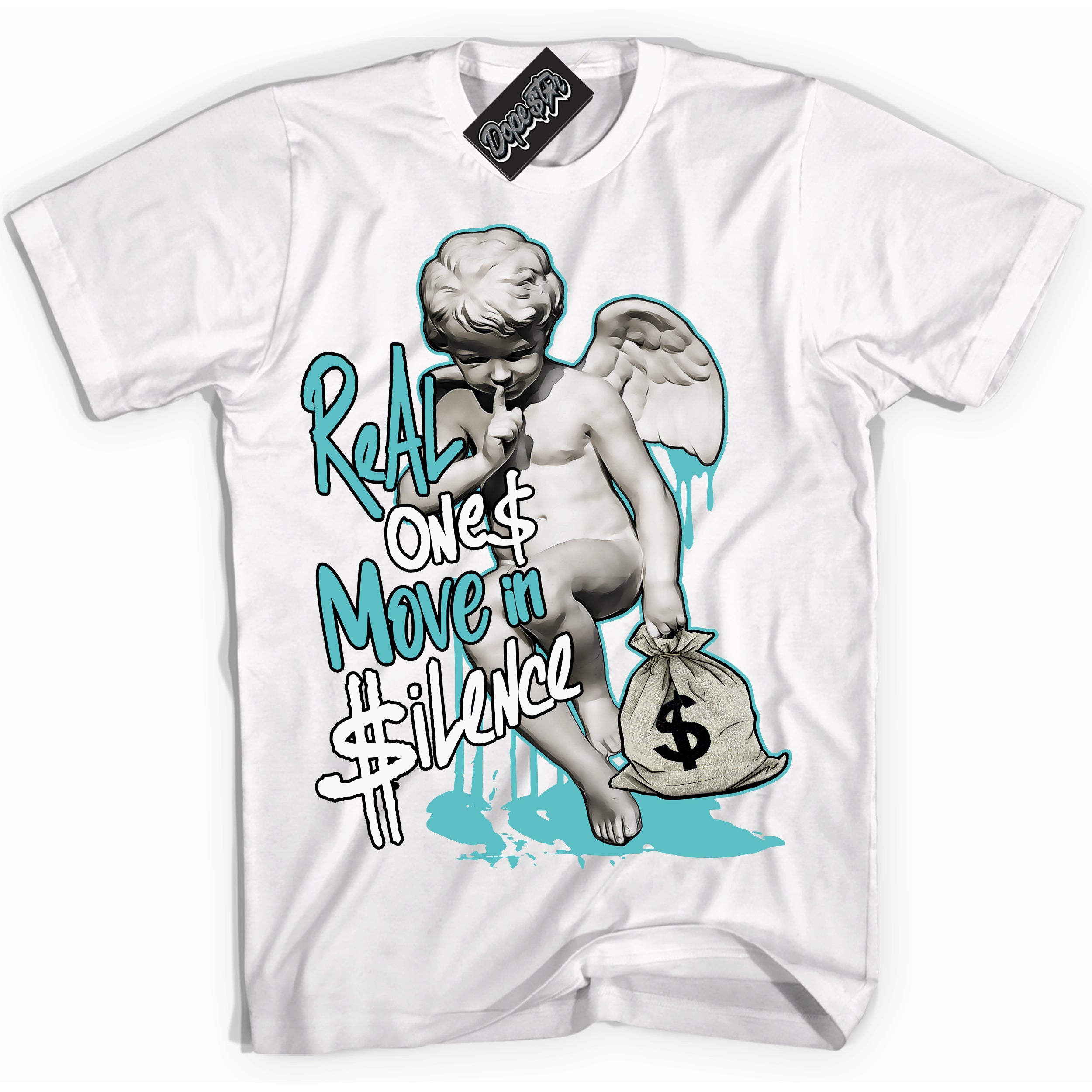 Dunk Low Retro Black Dusty Cactus 'Real Ones Cherub' Shirt - White Streetwear Mockup | Sneakerhead T-Shirt Matching Dunk Low Retro Black Dusty Cactus | Limited Edition Urban Streetwear for Sneaker Matching OOTD | Outfits that pair perfectly with your ND Low Retro Black Dusty Cactus | Sneakerhead Fashion Must-Have Apparel for Men and Women.