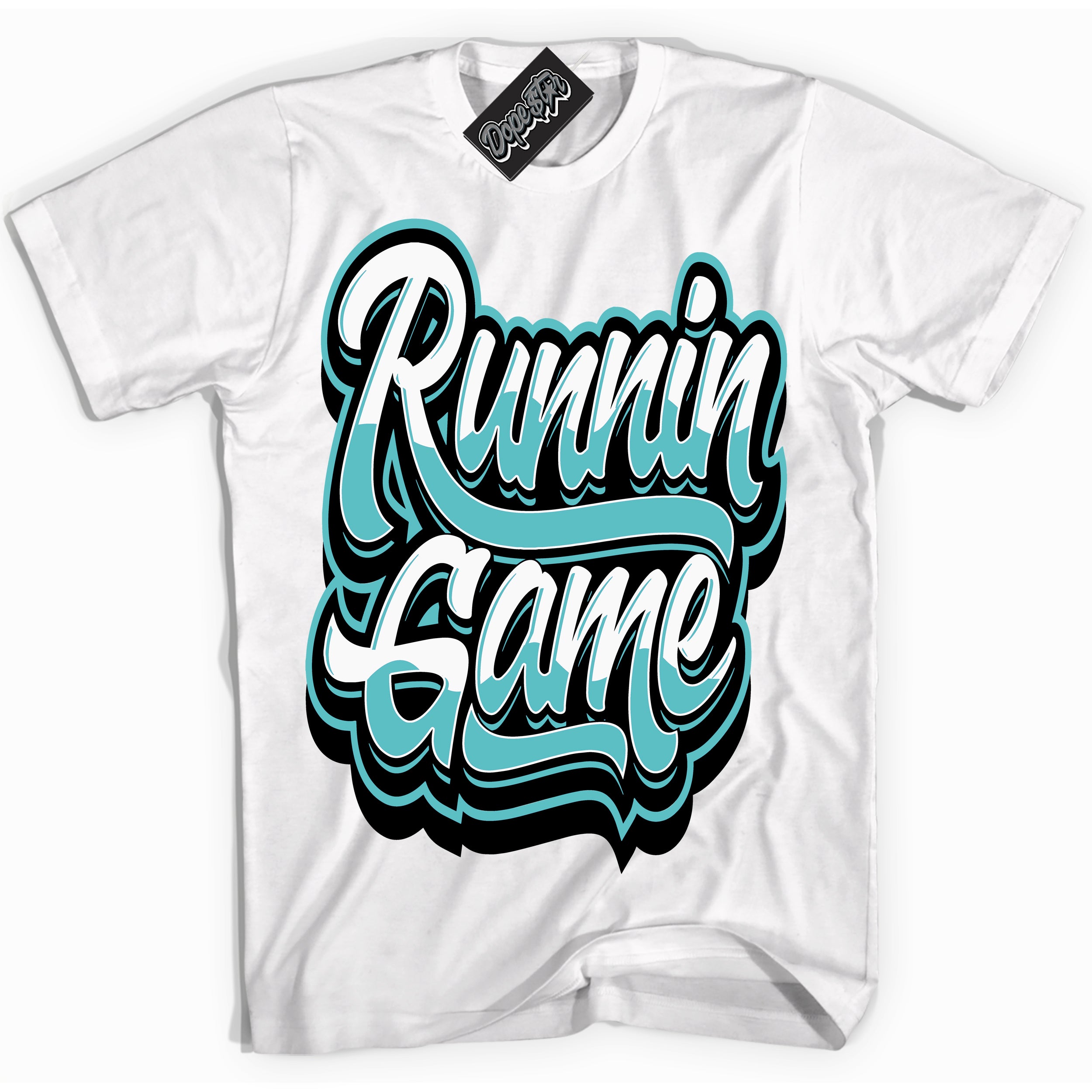 Dunk Low Retro Black Dusty Cactus 'Running Game' Shirt - White Streetwear Mockup | Sneakerhead T-Shirt Matching Dunk Low Retro Black Dusty Cactus | Limited Edition Urban Streetwear for Sneaker Matching OOTD | Outfits that pair perfectly with your ND Low Retro Black Dusty Cactus | Sneakerhead Fashion Must-Have Apparel for Men and Women.