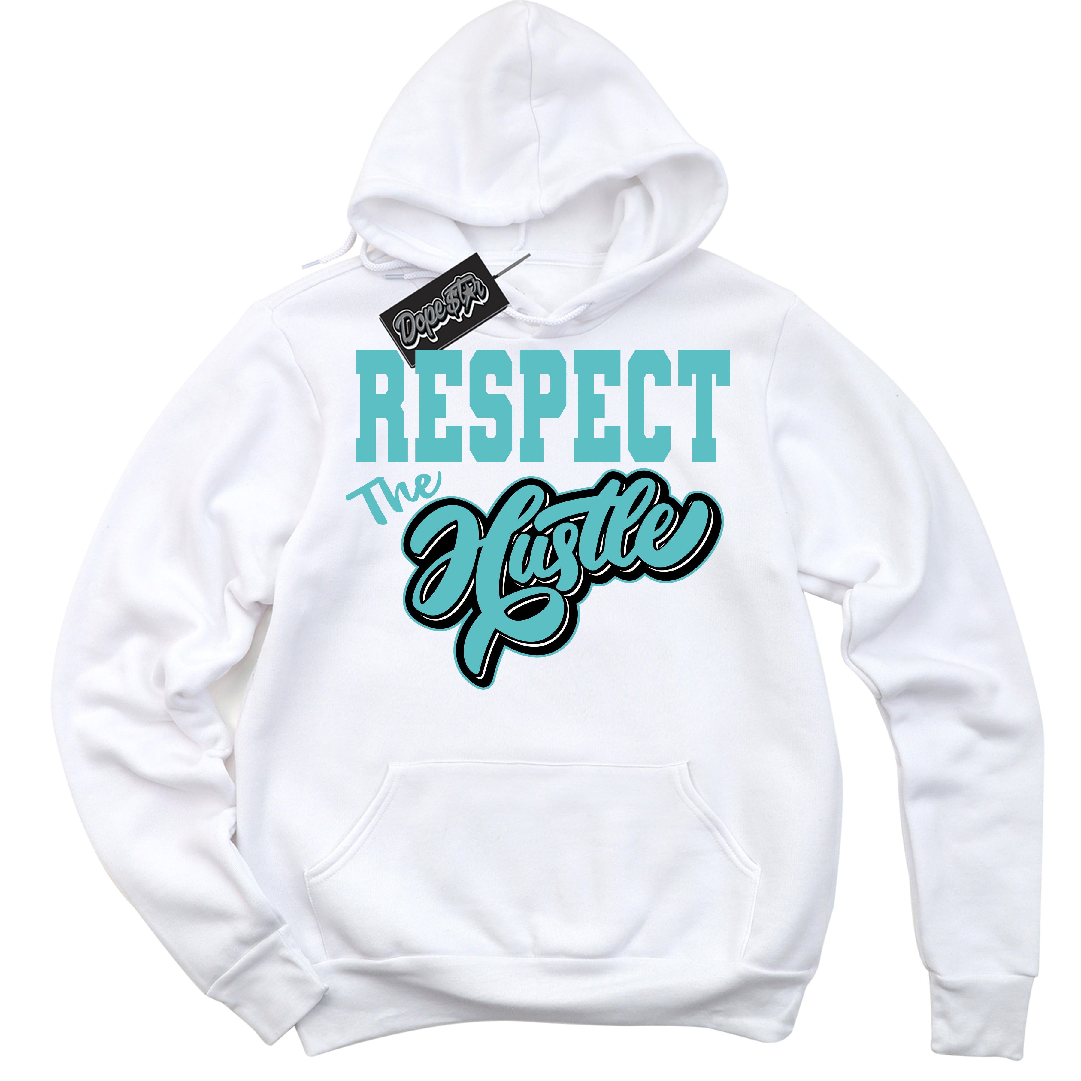 Dunk Low Retro Black Dusty Cactus 'Respect The Hustle' Hoodie - White Streetwear Mockup | Sneakerhead Sweatshirt Matching Dunk Low Retro Black Dusty Cactus | Limited Edition Urban Streetwear for Sneaker Matching OOTD | Outfits that pair perfectly with your ND Low Retro Black Dusty Cactus | Sneakerhead Fashion Must-Have Apparel for Men and Women.