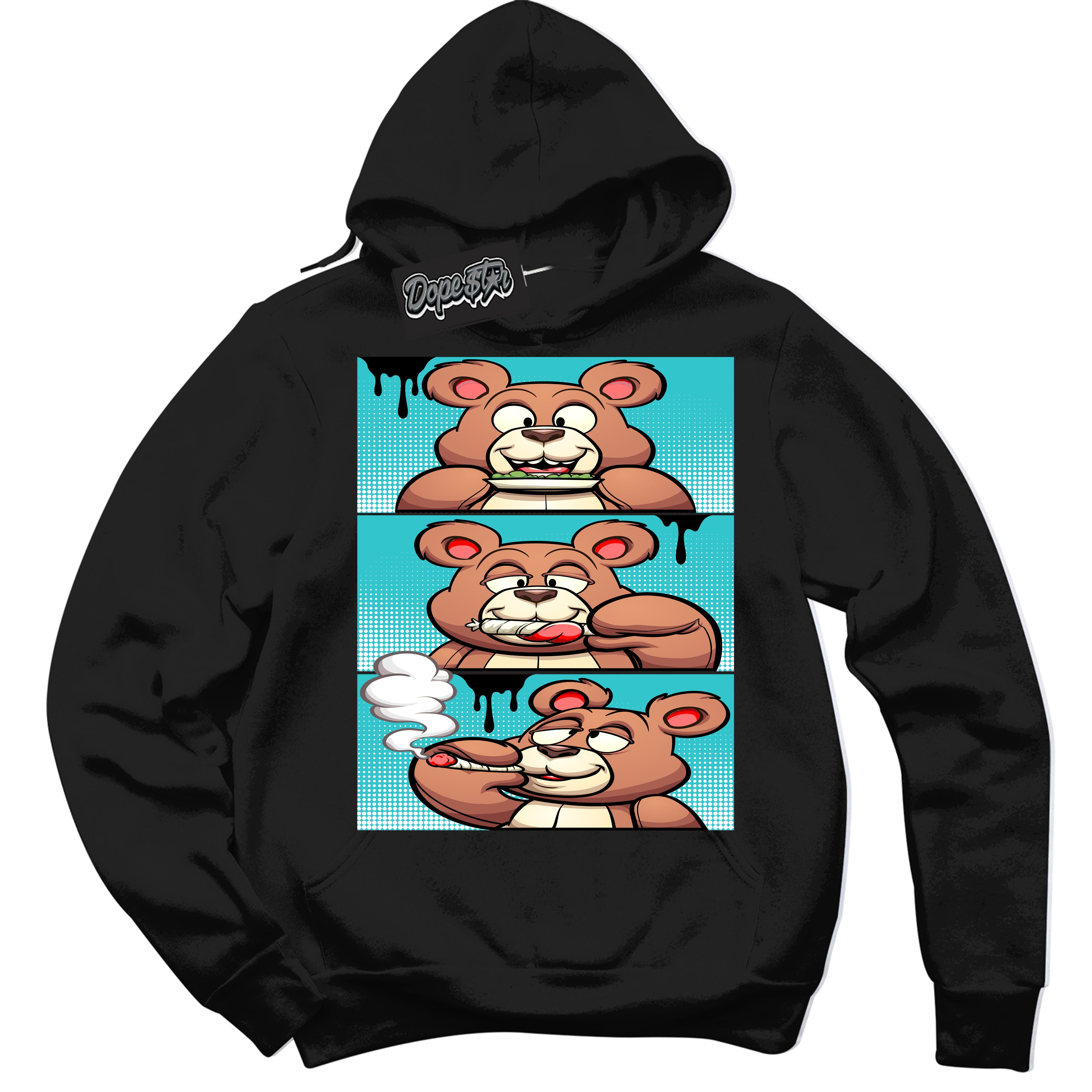 Dunk Low Retro Black Dusty Cactus 'Roll It Lick It Smoke It Bear' Hoodie - Black Streetwear Mockup | Roll It Lick It Smoke It Bear Sweatshirt Matching Dunk Low Retro Black Dusty Cactus | Limited Edition Urban Streetwear for Sneaker Matching OOTD | Outfits that pair perfectly with your ND Low Retro Black Dusty Cactus | Roll It Lick It Smoke It Bear Fashion Must-Have Apparel for Men and Women.