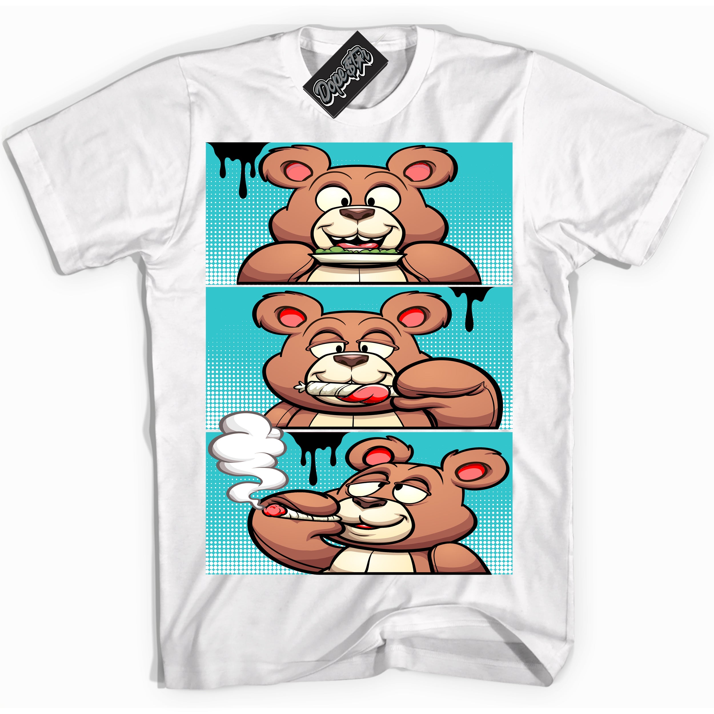 Dunk Low Retro Black Dusty Cactus 'Roll It Lick It Smoke It Bear' Shirt - White Streetwear Mockup | Roll It Lick It Smoke It Bear T-Shirt Matching Dunk Low Retro Black Dusty Cactus | Limited Edition Urban Streetwear for Sneaker Matching OOTD | Outfits that pair perfectly with your ND Low Retro Black Dusty Cactus | Roll It Lick It Smoke It Bear Fashion Must-Have Apparel for Men and Women.