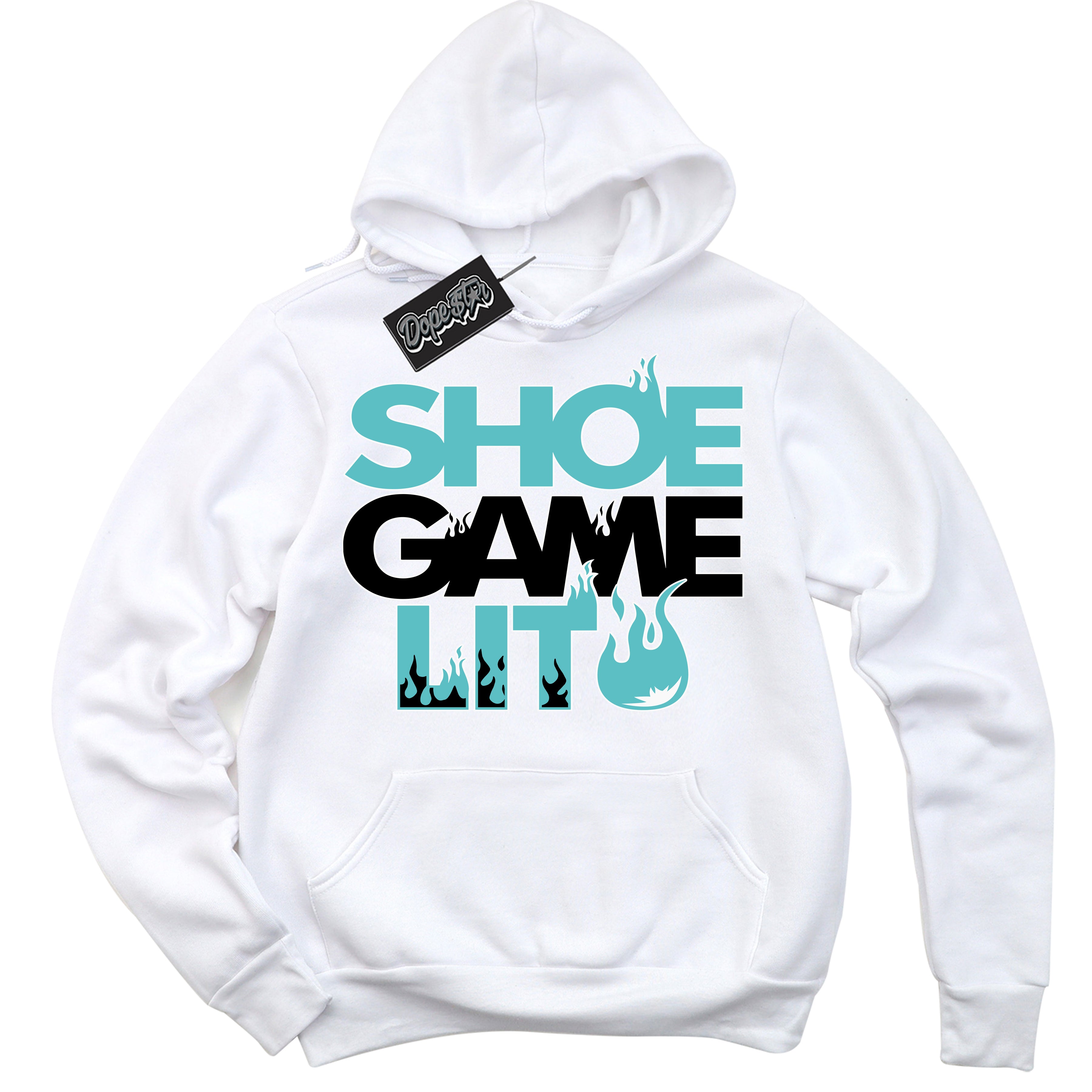 Dunk Low Retro Black Dusty Cactus 'Shoe Game Lit' Hoodie - White Streetwear Mockup | Shoe Game Lit Sweatshirt Matching Dunk Low Retro Black Dusty Cactus | Limited Edition Urban Streetwear for Sneaker Matching OOTD | Outfits that pair perfectly with your ND Low Retro Black Dusty Cactus | Shoe Game Lit Fashion Must-Have Apparel for Men and Women.