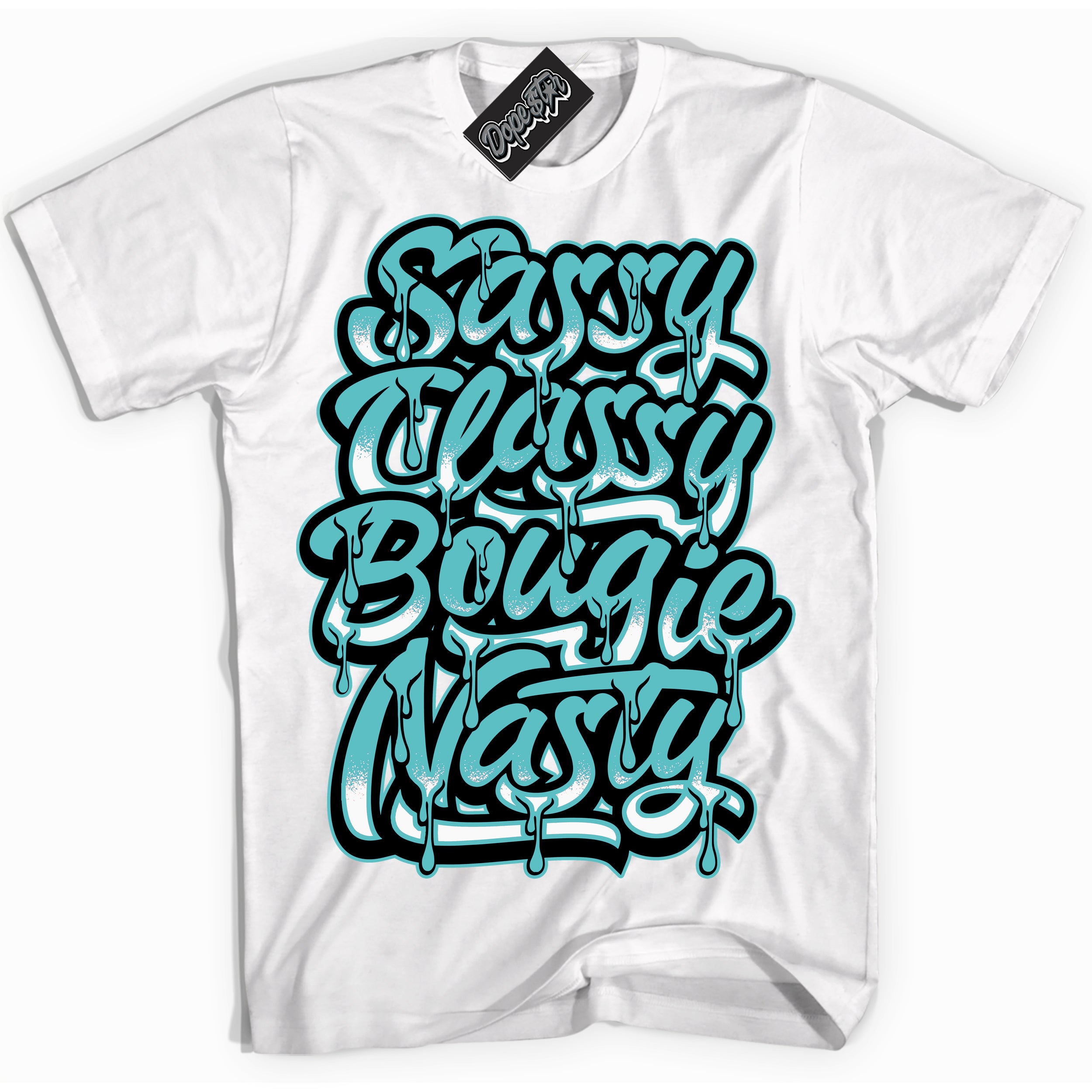 Dunk Low Retro Black Dusty Cactus 'Sassy Classy' Shirt - White Streetwear Mockup | Sneakerhead T-Shirt Matching Dunk Low Retro Black Dusty Cactus | Limited Edition Urban Streetwear for Sneaker Matching OOTD | Outfits that pair perfectly with your ND Low Retro Black Dusty Cactus | Sneakerhead Fashion Must-Have Apparel for Men and Women.