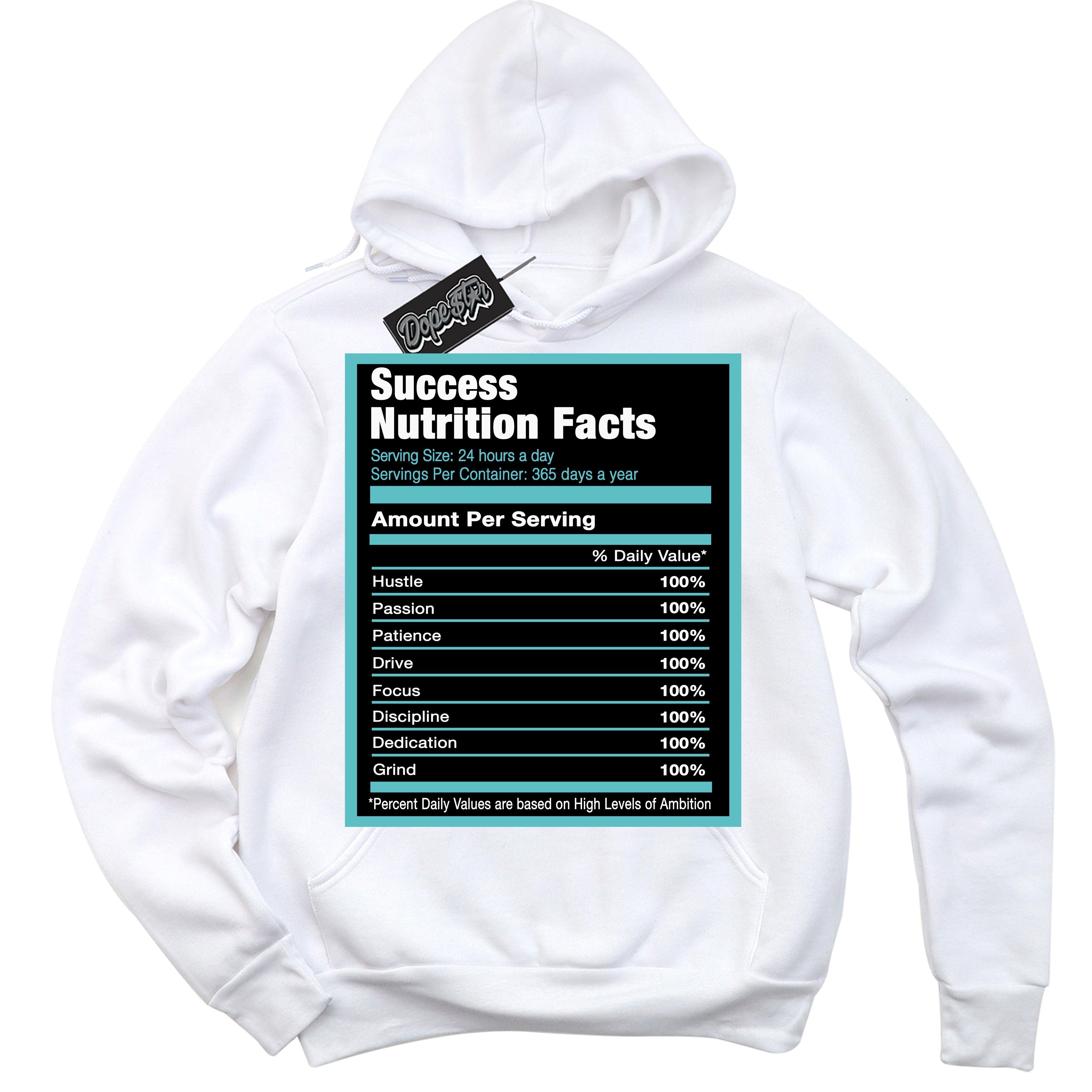 Dunk Low Retro Black Dusty Cactus 'Success Nutrition' Hoodie - White Streetwear Mockup | Sneakerhead Sweatshirt Matching Dunk Low Retro Black Dusty Cactus | Limited Edition Urban Streetwear for Sneaker Matching OOTD | Outfits that pair perfectly with your ND Low Retro Black Dusty Cactus | Sneakerhead Fashion Must-Have Apparel for Men and Women.