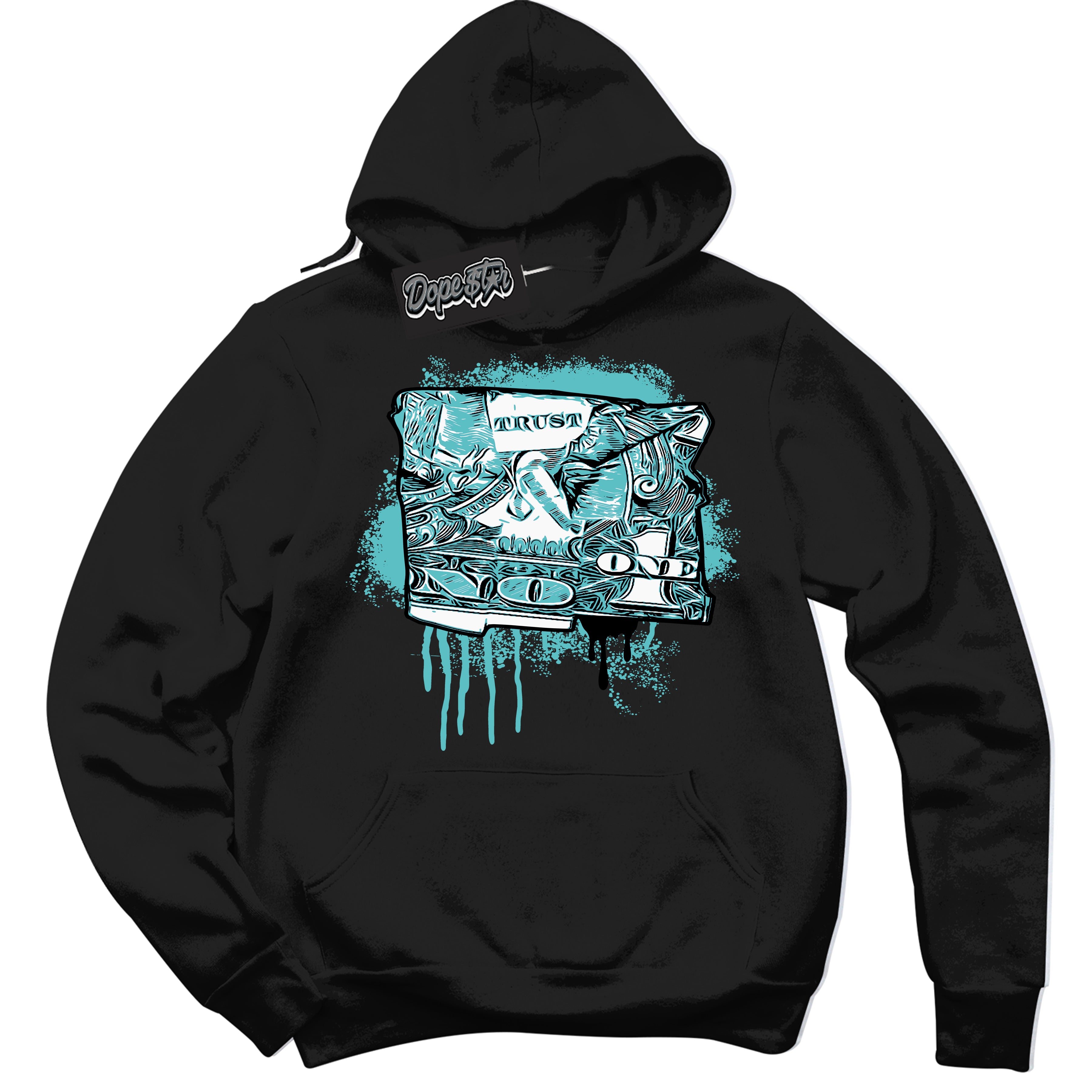 Dunk Low Retro Black Dusty Cactus 'Trust No One Dollar' Hoodie - Black Streetwear Mockup | Sneakerhead Sweatshirt Matching Dunk Low Retro Black Dusty Cactus | Limited Edition Urban Streetwear for Sneaker Matching OOTD | Outfits that pair perfectly with your ND Low Retro Black Dusty Cactus | Sneakerhead Fashion Must-Have Apparel for Men and Women.