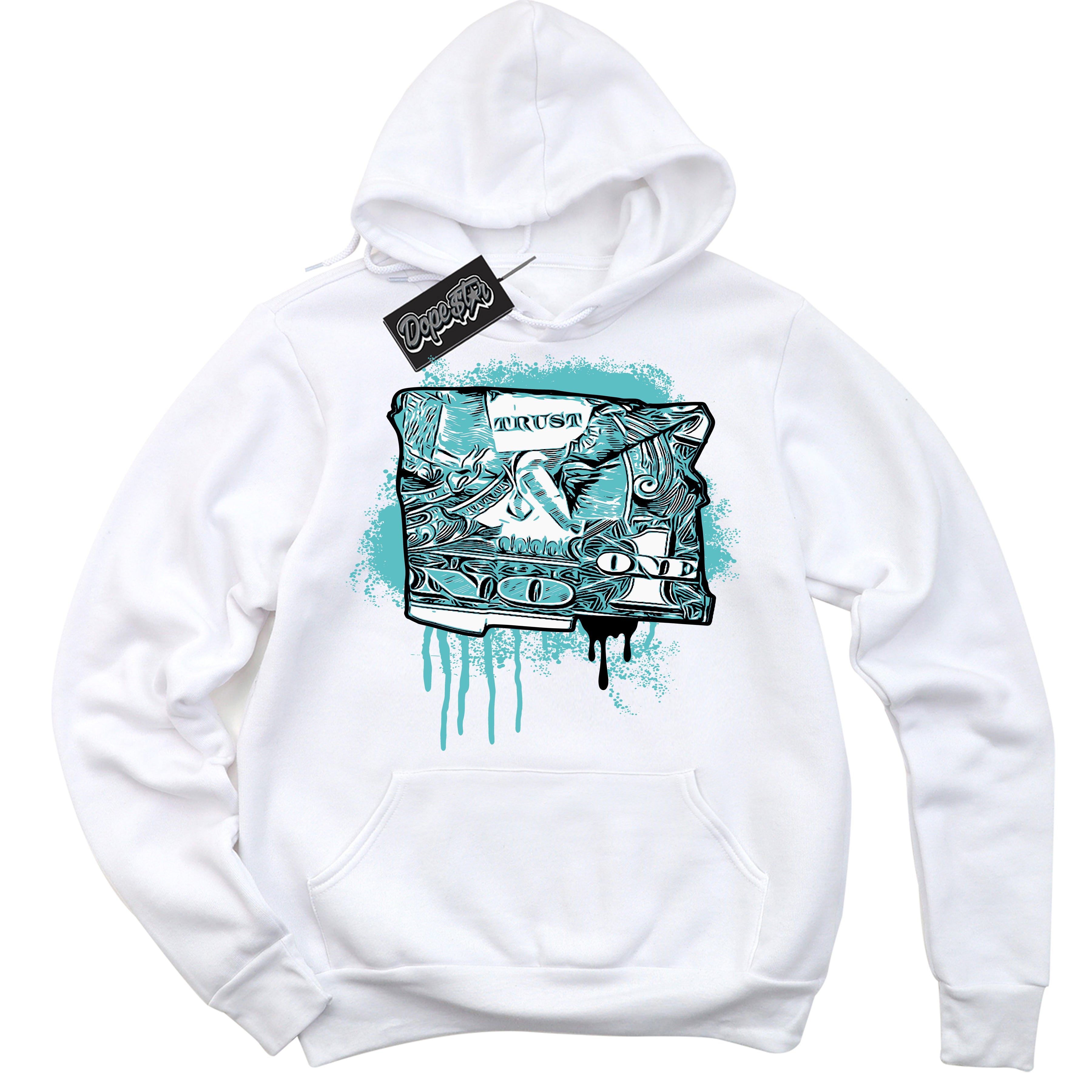 Dunk Low Retro Black Dusty Cactus 'Trust No One Dollar' Hoodie - White Streetwear Mockup | Sneakerhead Sweatshirt Matching Dunk Low Retro Black Dusty Cactus | Limited Edition Urban Streetwear for Sneaker Matching OOTD | Outfits that pair perfectly with your ND Low Retro Black Dusty Cactus | Sneakerhead Fashion Must-Have Apparel for Men and Women.