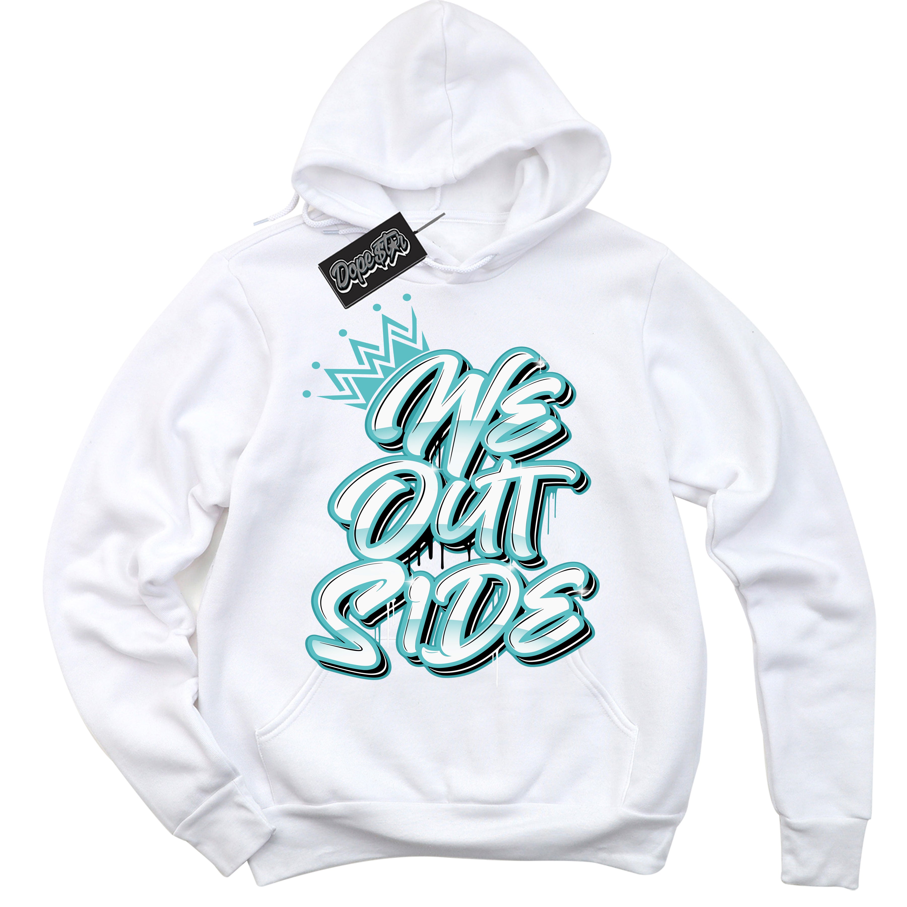 Dunk Low Retro Black Dusty Cactus 'We Outside' Hoodie - White Streetwear Mockup | Sneakerhead Sweatshirt Matching Dunk Low Retro Black Dusty Cactus | We Outside Urban Streetwear for Sneaker Matching OOTD | Outfits that pair perfectly with your ND Low Retro Black Dusty Cactus | Sneakerhead Fashion Must-Have Apparel for Men and Women.