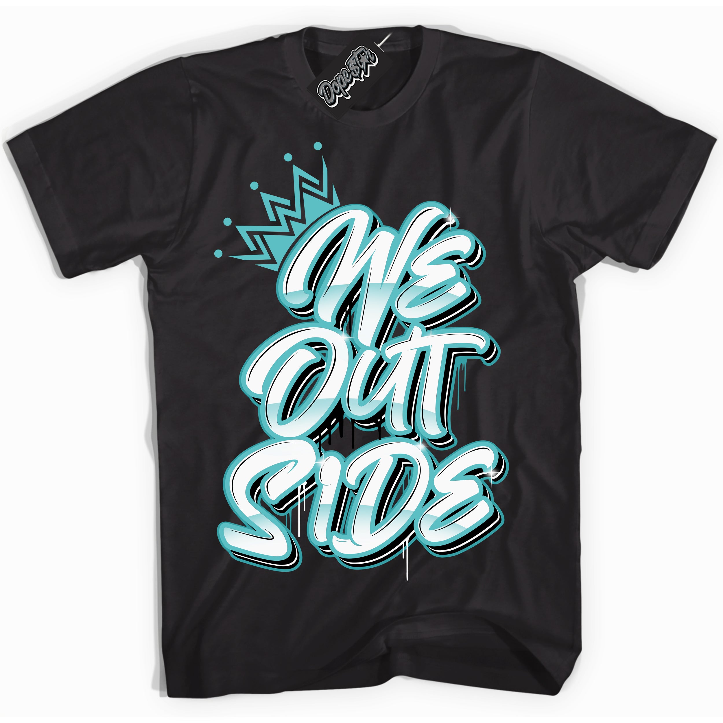 Dunk Low Retro Black Dusty Cactus 'We Outside' Shirt - Black Streetwear Mockup | Sneakerhead T-Shirt Matching Dunk Low Retro Black Dusty Cactus | We Outside Urban Streetwear for Sneaker Matching OOTD | Outfits that pair perfectly with your ND Low Retro Black Dusty Cactus | Sneakerhead Fashion Must-Have Apparel for Men and Women.