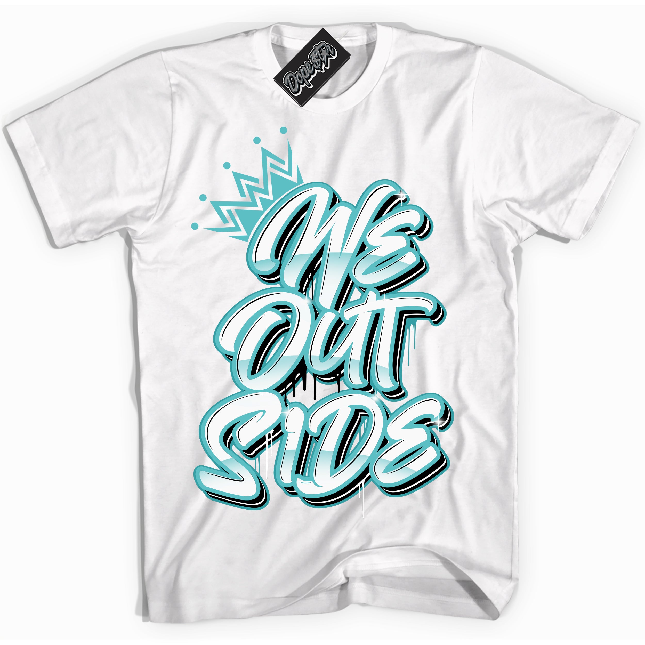 Dunk Low Retro Black Dusty Cactus 'We Outside' Shirt - White Streetwear Mockup | Sneakerhead T-Shirt Matching Dunk Low Retro Black Dusty Cactus | We Outside Urban Streetwear for Sneaker Matching OOTD | Outfits that pair perfectly with your ND Low Retro Black Dusty Cactus | Sneakerhead Fashion Must-Have Apparel for Men and Women.