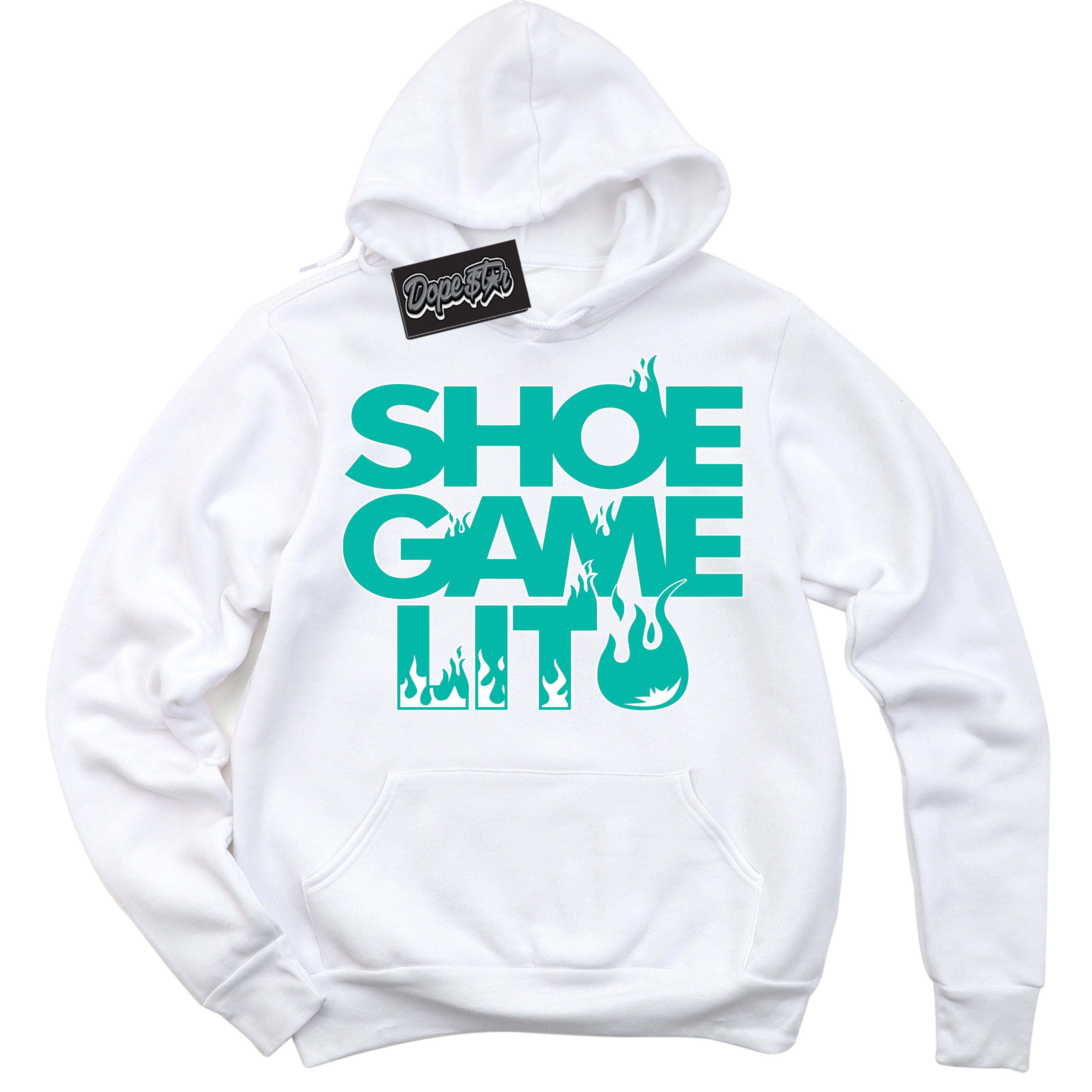 Cool White Hoodie with “ Shoe Game Lit '' design that Perfectly Matches  Clear Jade Sneakers.