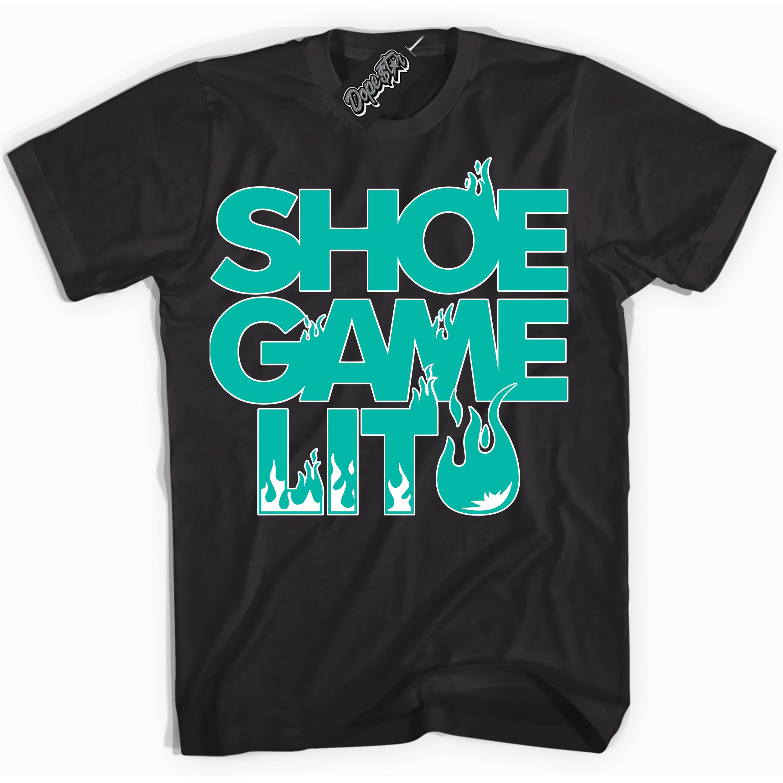 Cool Black Shirt with “ Shoe Game Lit ” design that perfectly matches Clear Jade Sneakers.