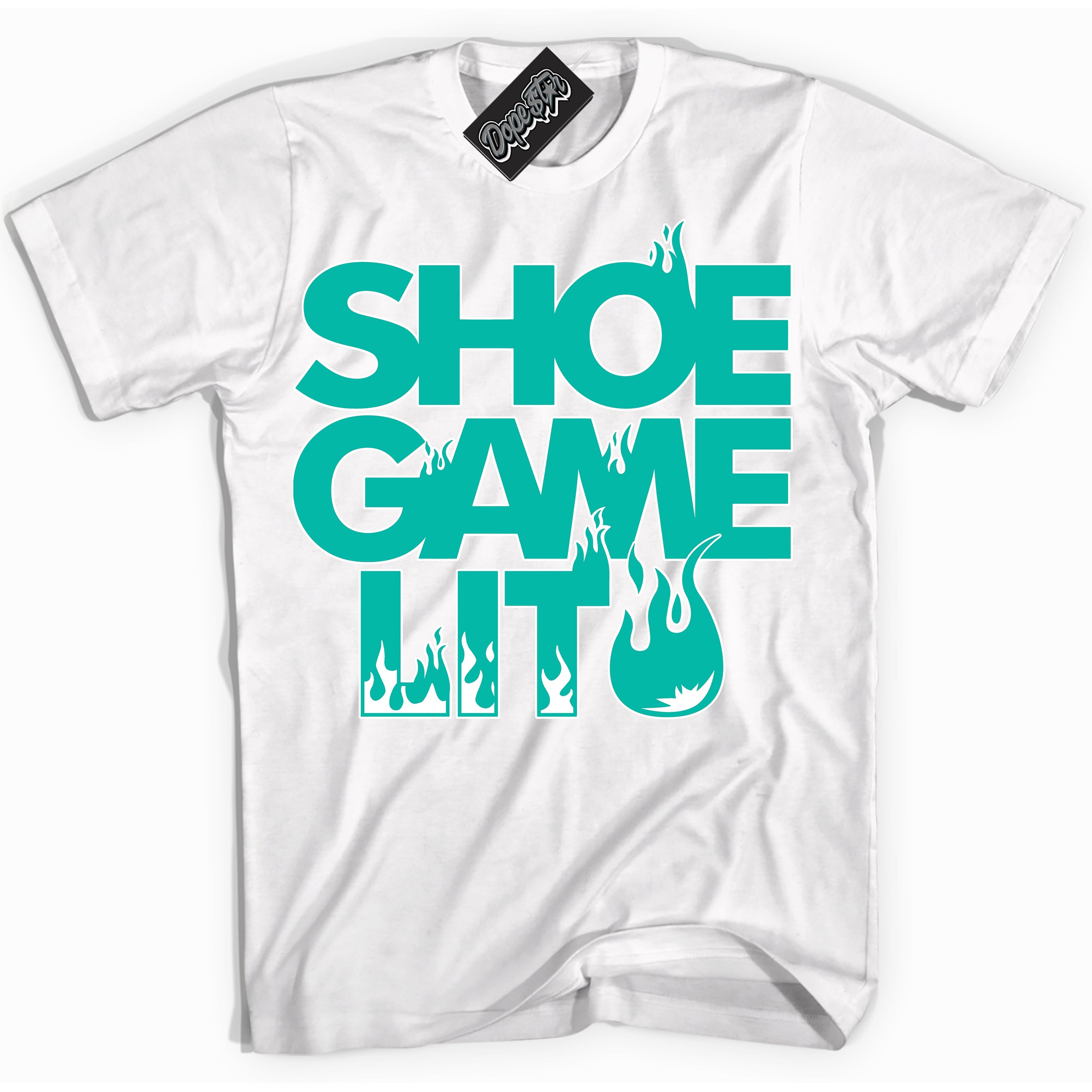 Cool White Shirt with “ Shoe Game Lit ” design that perfectly matches Clear Jade Sneakers.